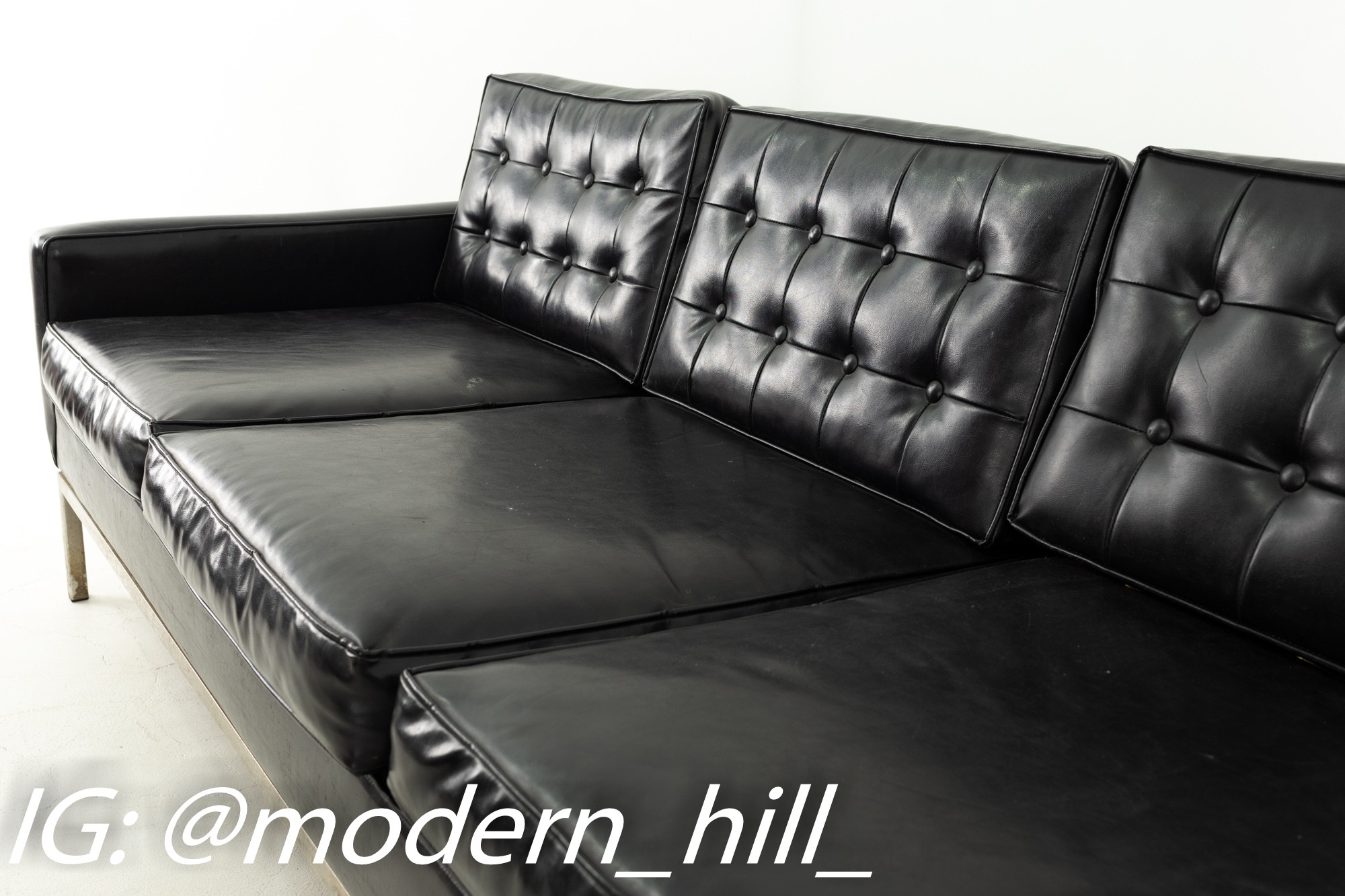 Marden Furniture Mid Century Black Leather and Chrome Sofa