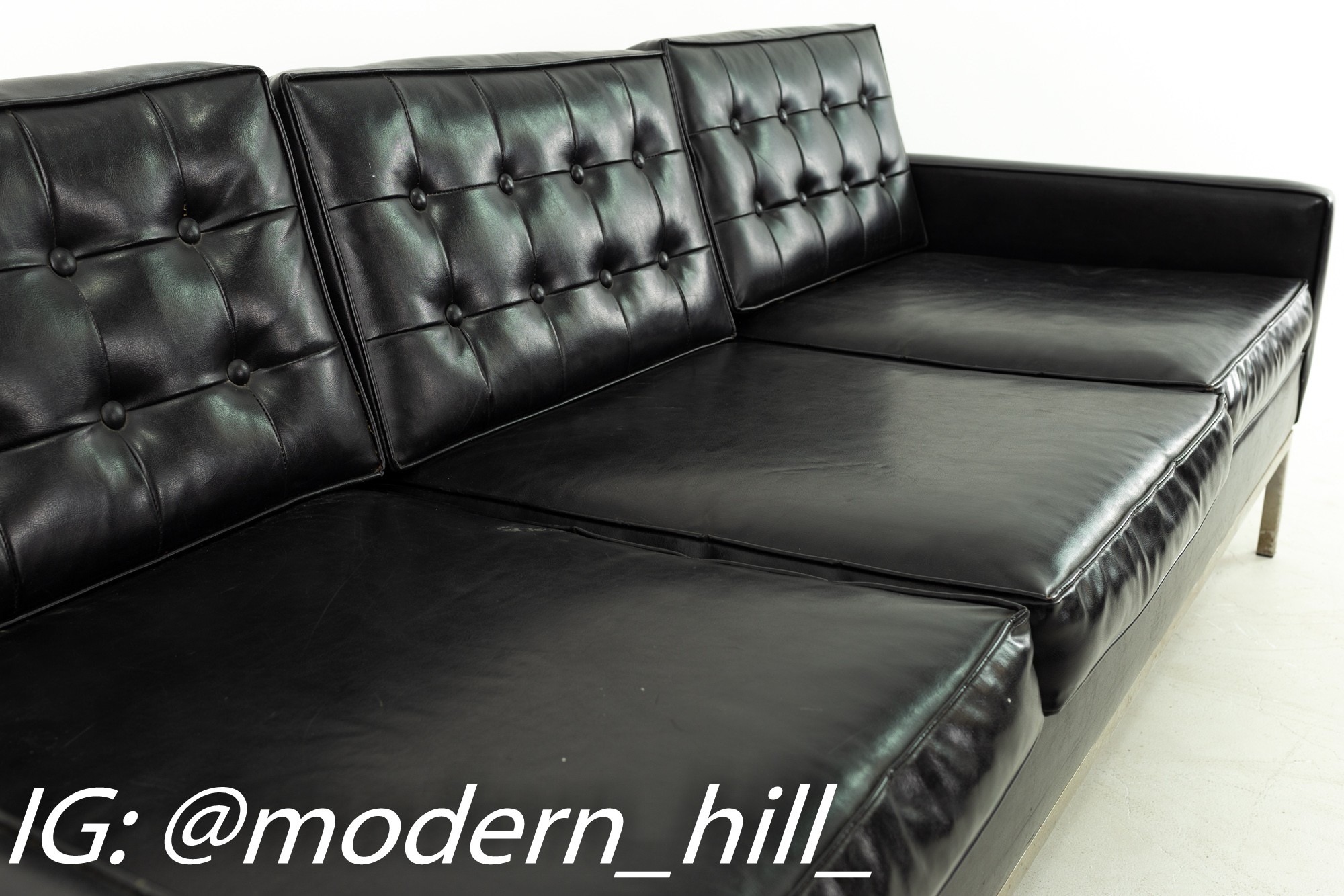 Marden Furniture Mid Century Black Leather and Chrome Sofa