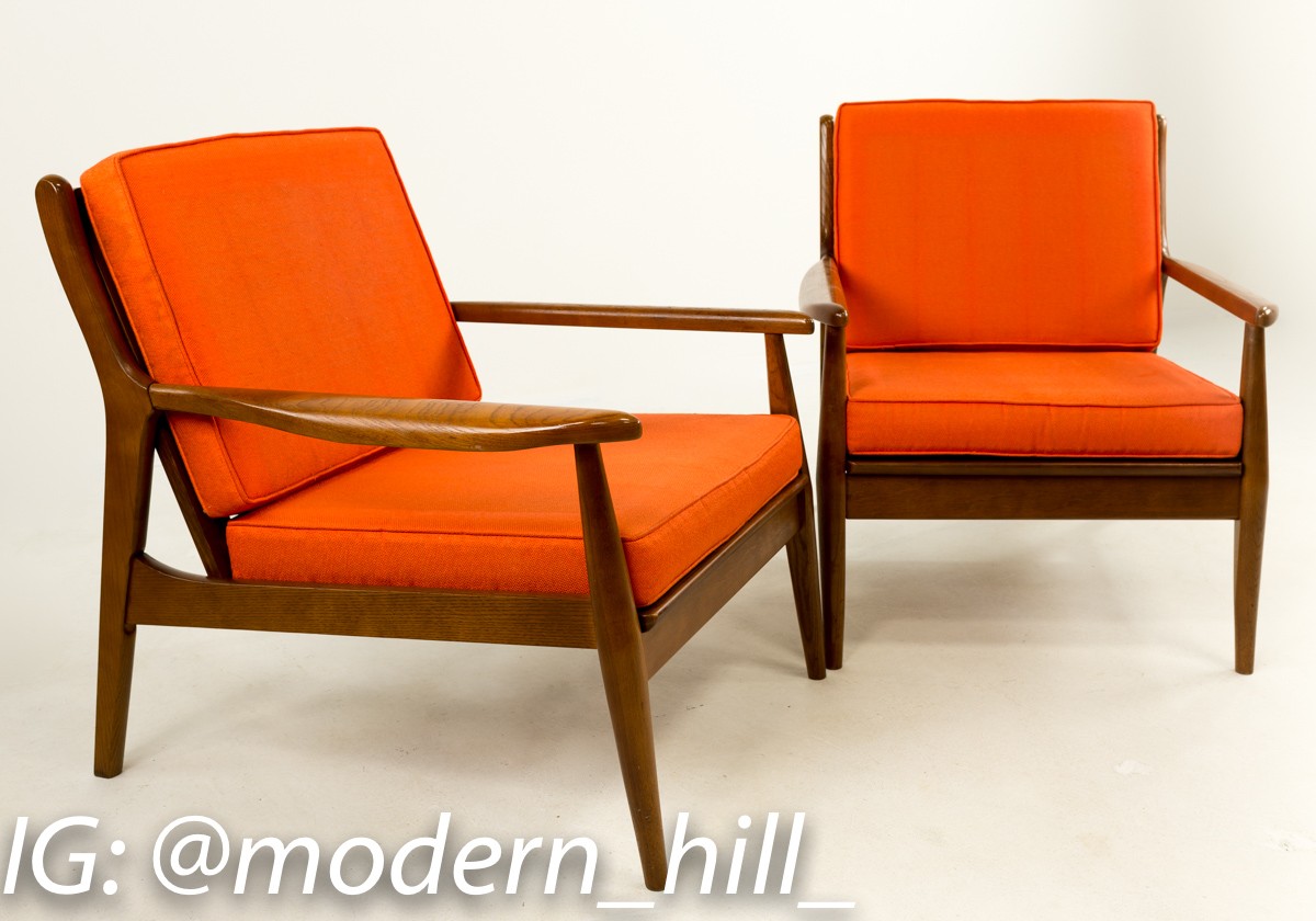 Milo Baughman Style Danish Modern Lounge Chairs - Pair