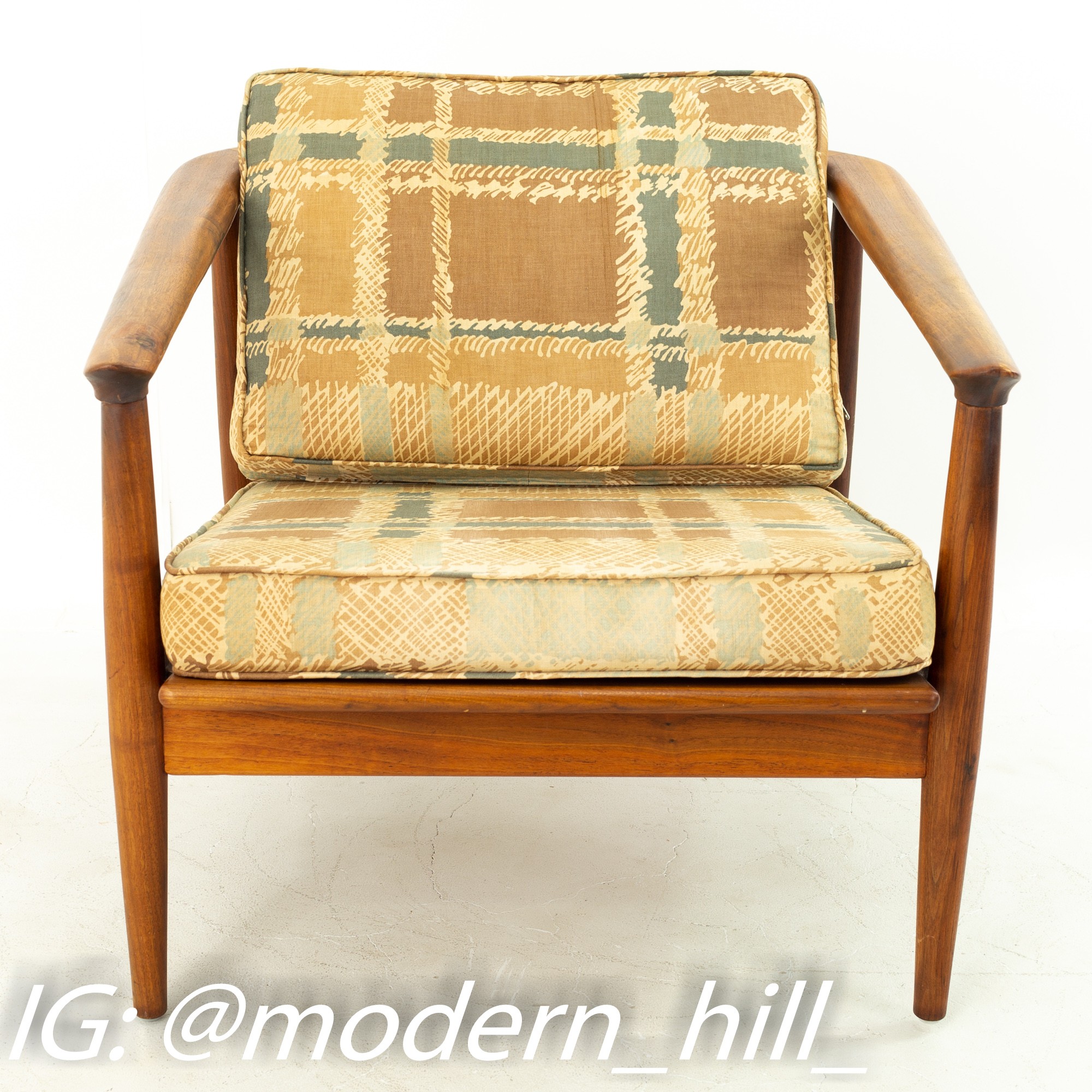 Milo Baughman Style Mid Century Curved Back Walnut Lounge Chair