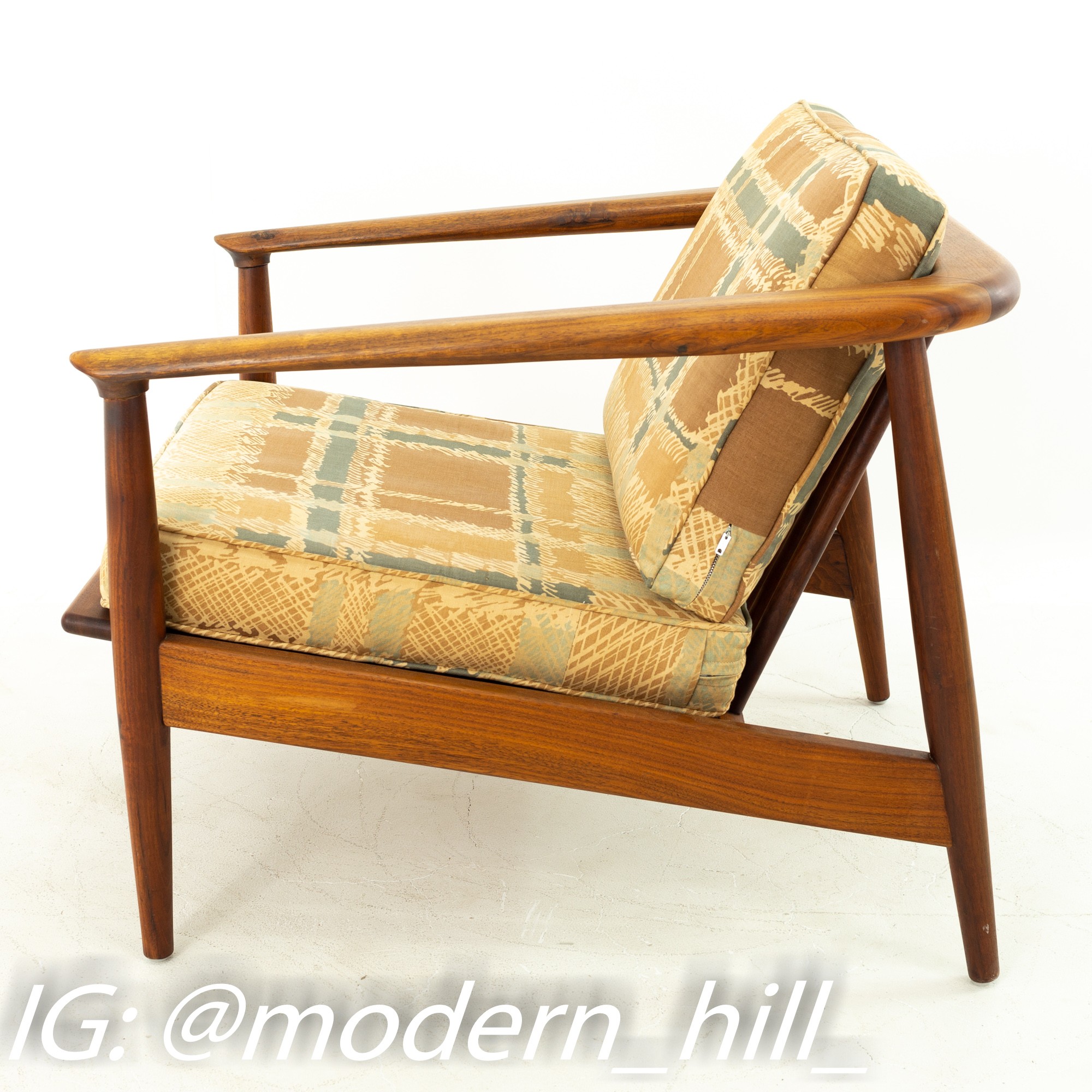 Milo Baughman Style Mid Century Curved Back Walnut Lounge Chair