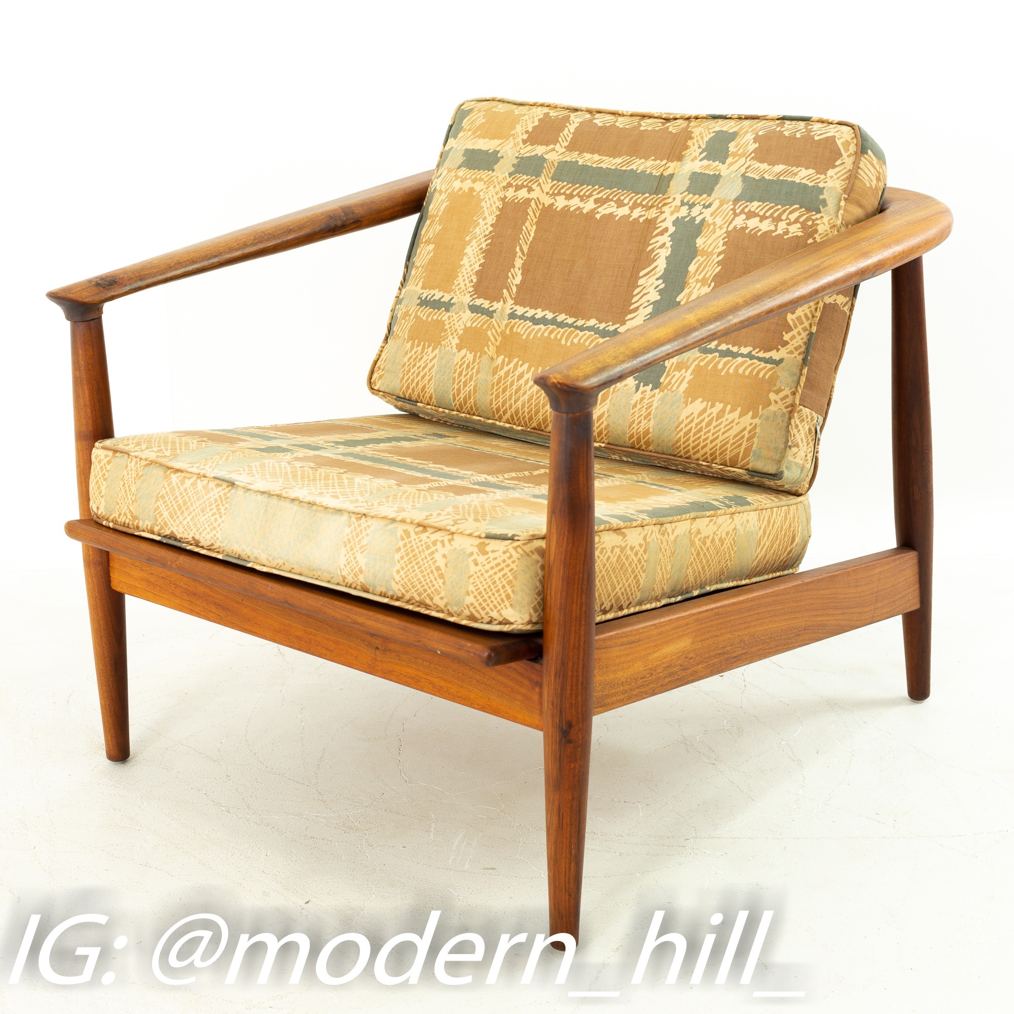 Milo Baughman Style Mid Century Curved Back Walnut Lounge Chair