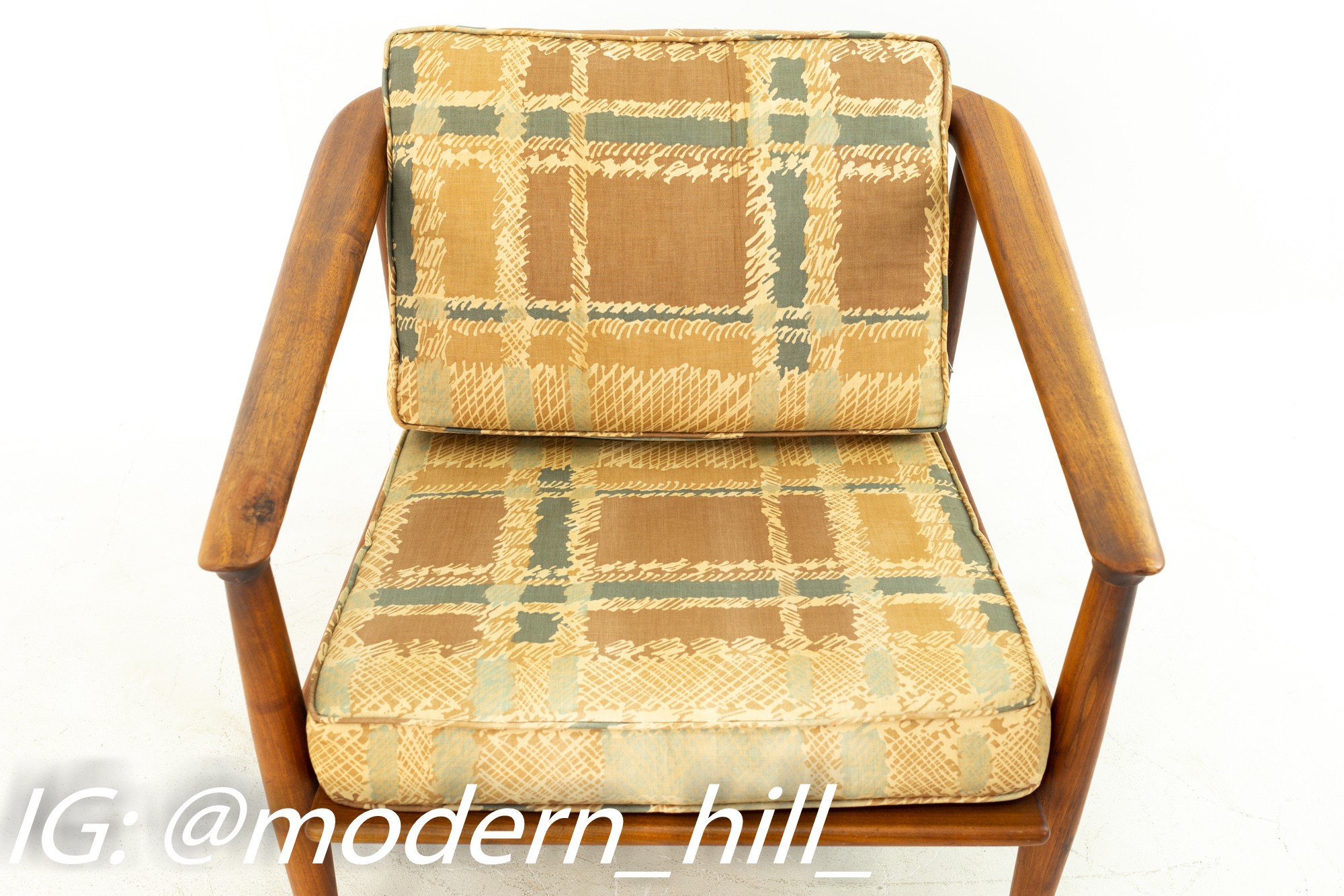 Milo Baughman Style Mid Century Curved Back Walnut Lounge Chair