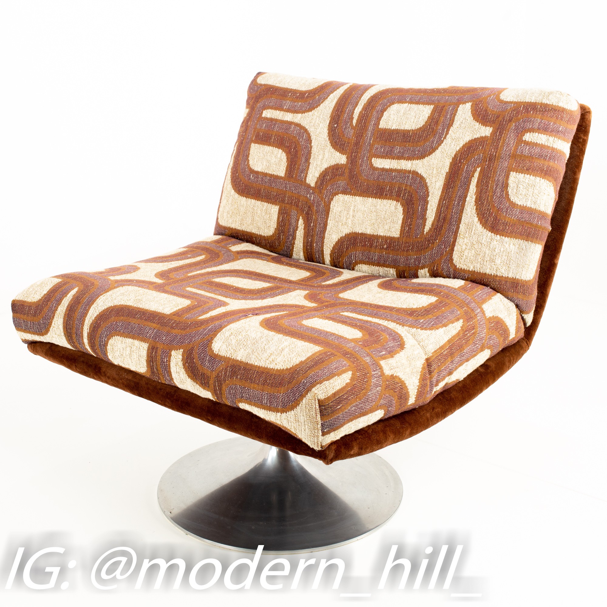 Adrian Pearsall Mid Century Tulip Base Swivel Lounge Chair with Jack Lenor Larsen Style Fabric - Pair