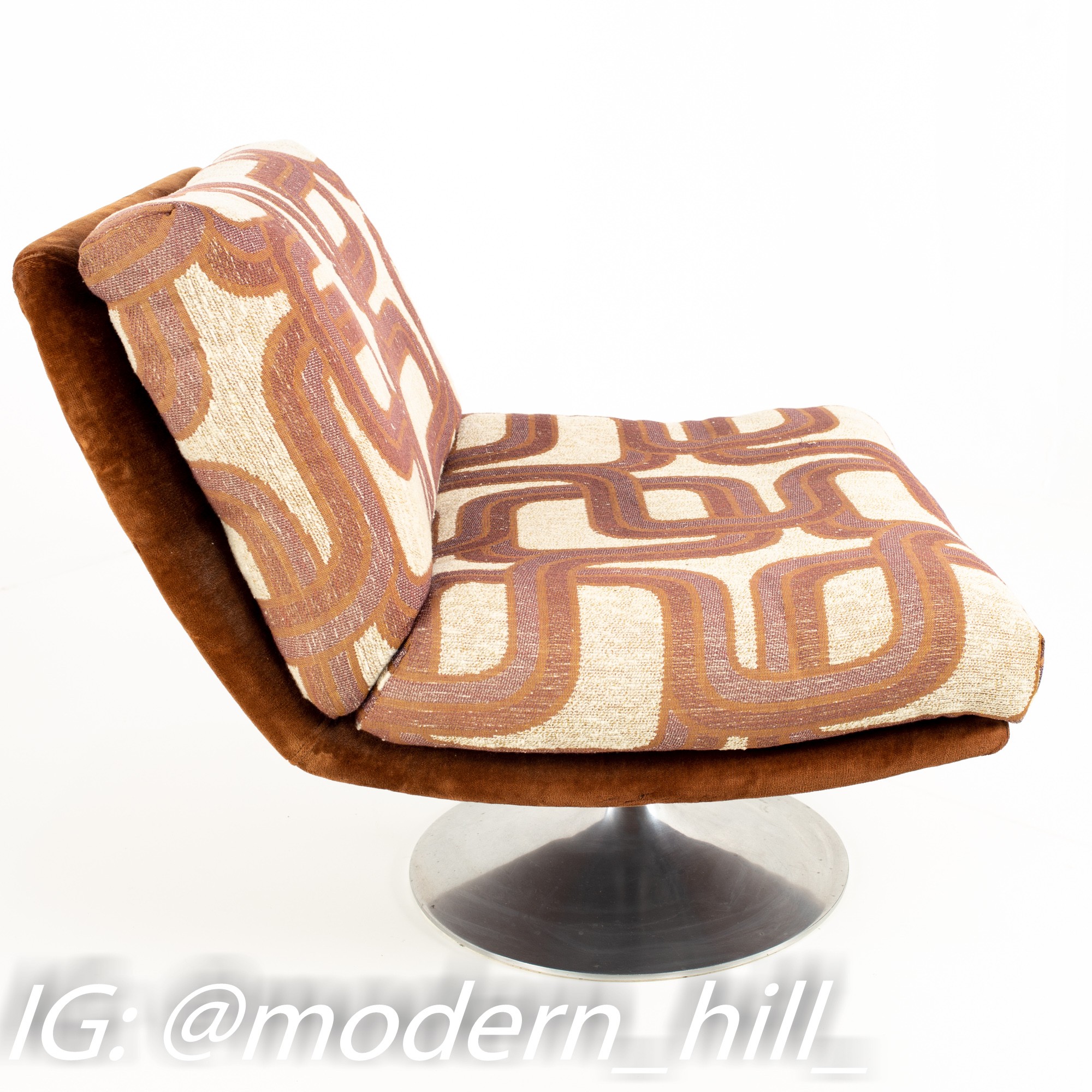Adrian Pearsall Mid Century Tulip Base Swivel Lounge Chair with Jack Lenor Larsen Style Fabric