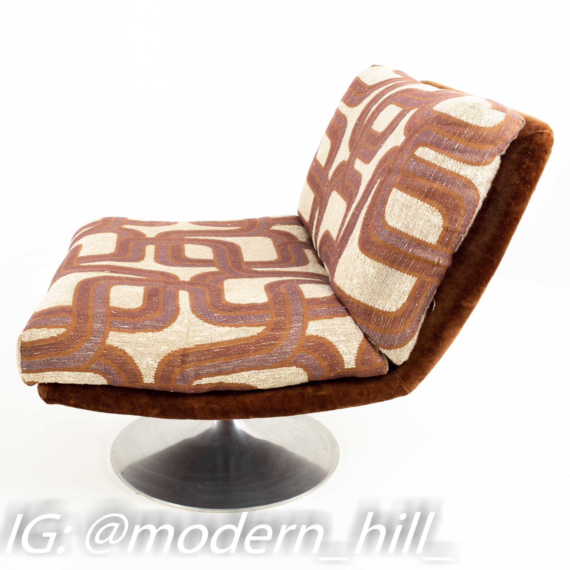 Adrian Pearsall Mid Century Tulip Base Swivel Lounge Chair with Jack Lenor Larsen Style Fabric