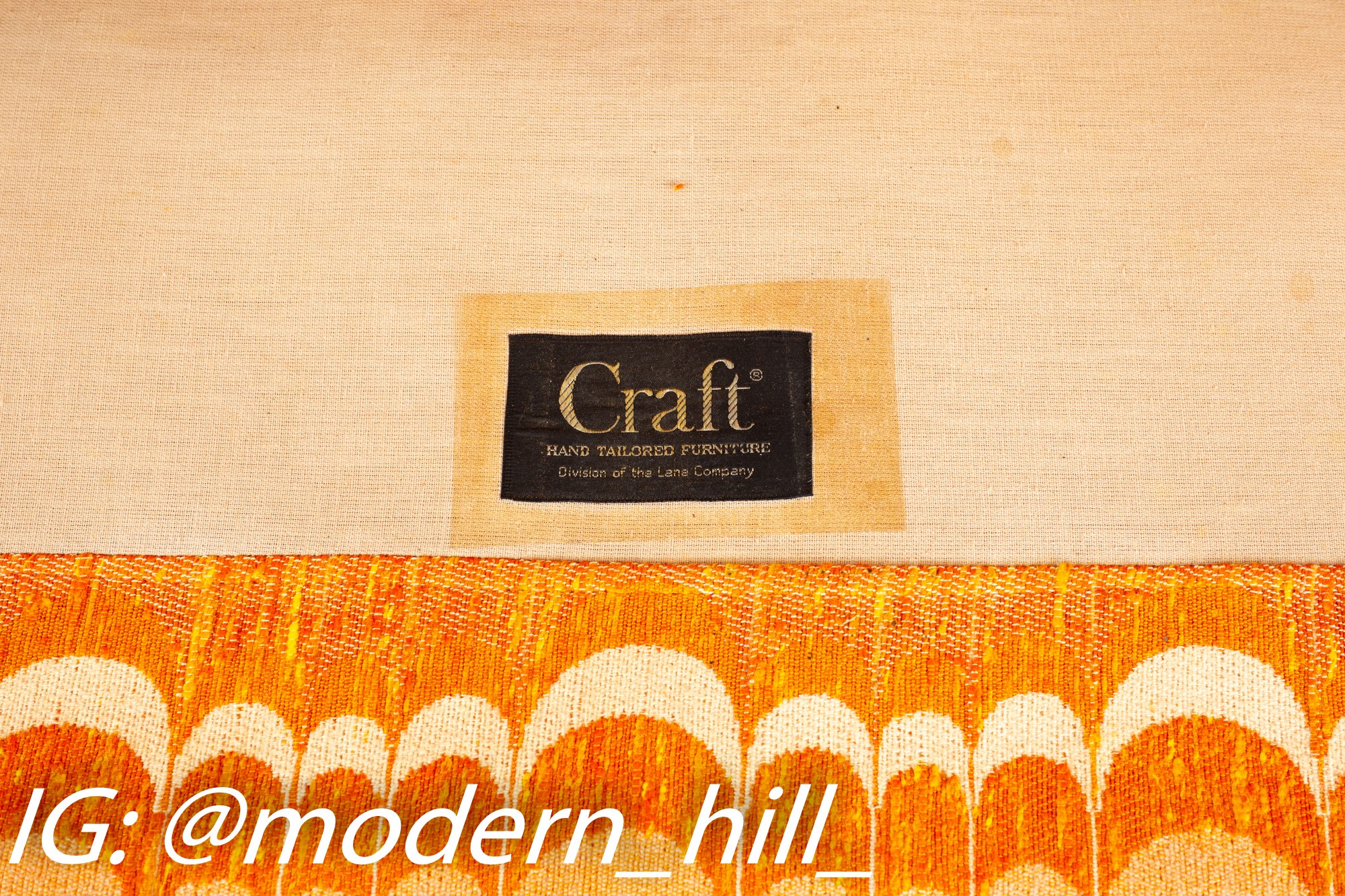 Adrian Pearsall Craft for Lane Mid Century Blonde Oak and Orange Jack Lenor Larsen Fabric Settee