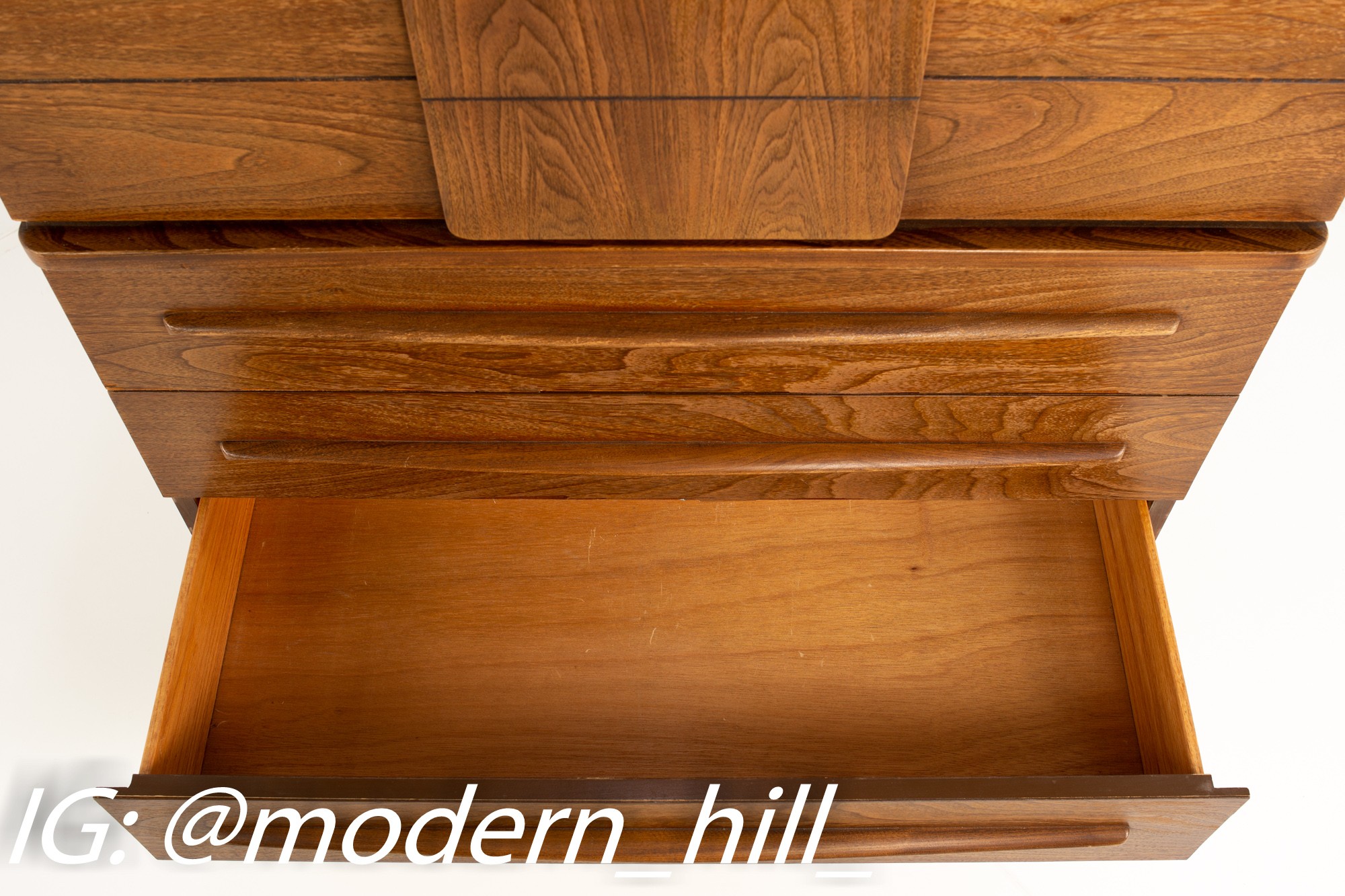 United Mid Century Walnut And Brass 4 Drawer Highboy Dresser
