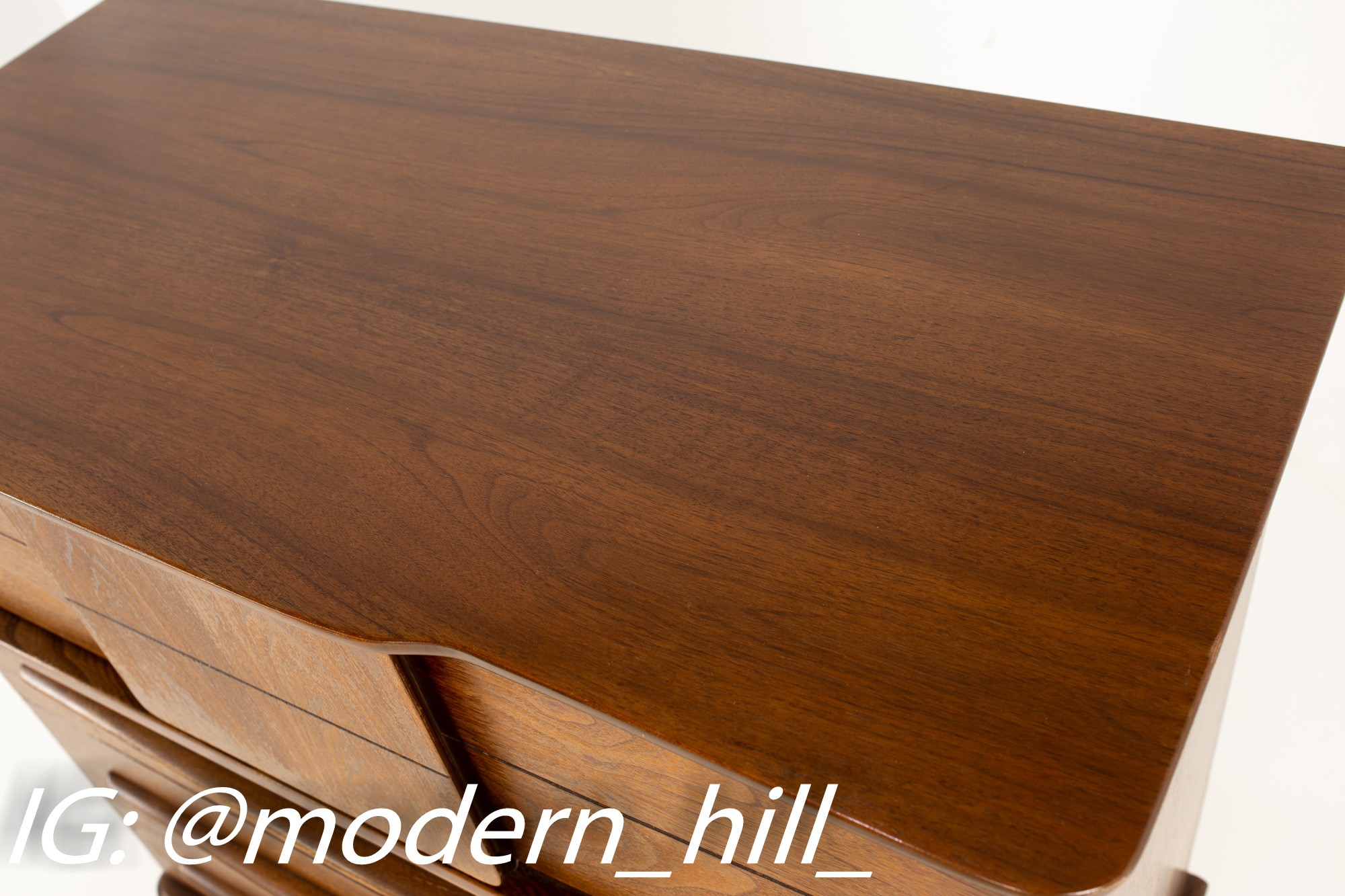 United Mid Century Walnut And Brass 4 Drawer Highboy Dresser