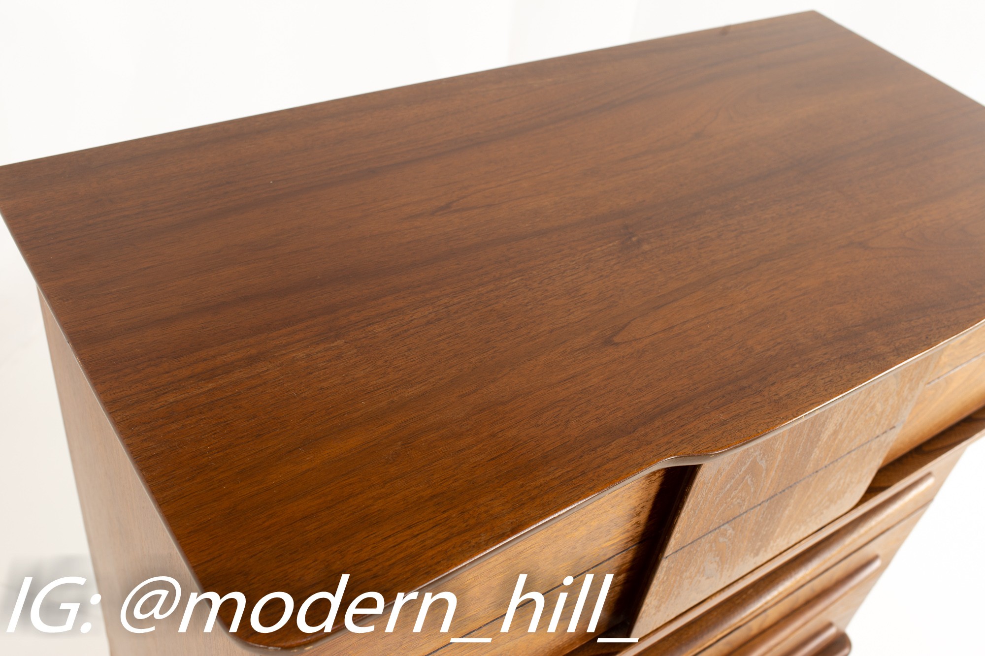United Mid Century Walnut And Brass 4 Drawer Highboy Dresser