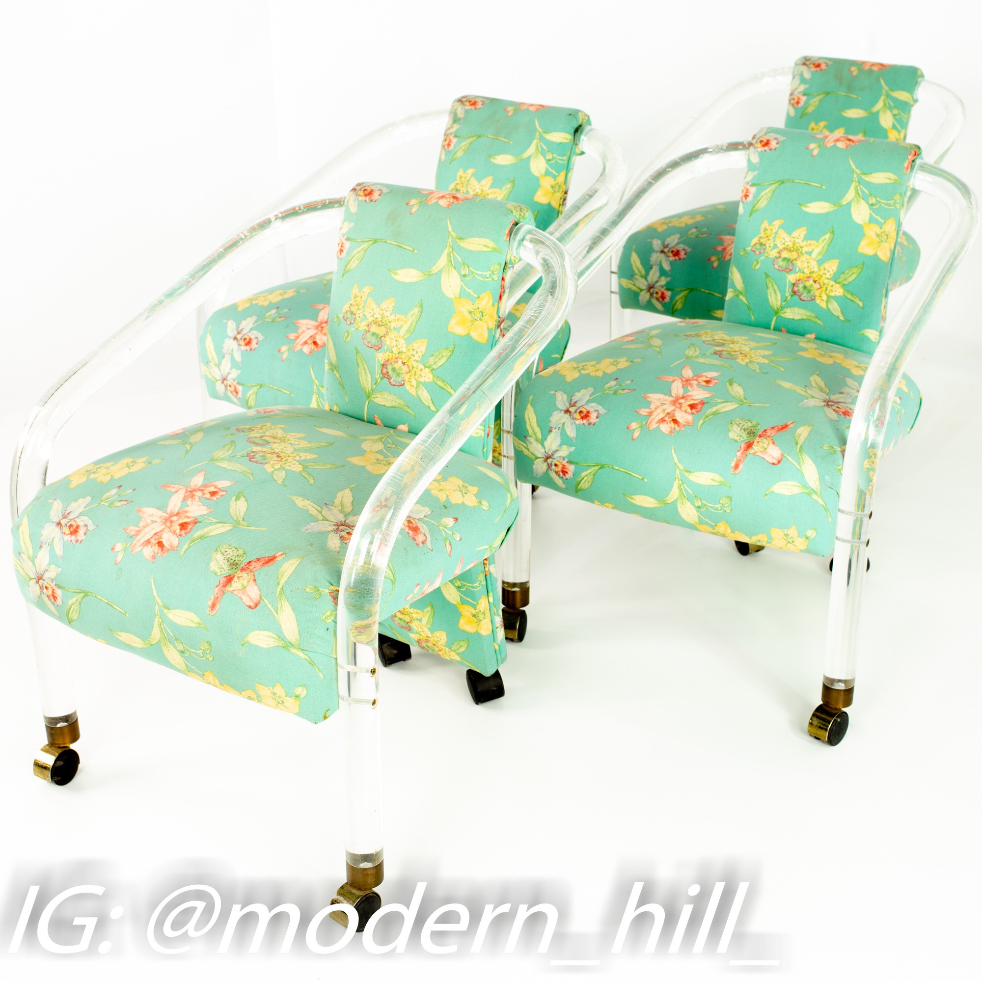 Charles Hollis Style Mid Century Lucite Rolling Lounge Chairs - Set of 4