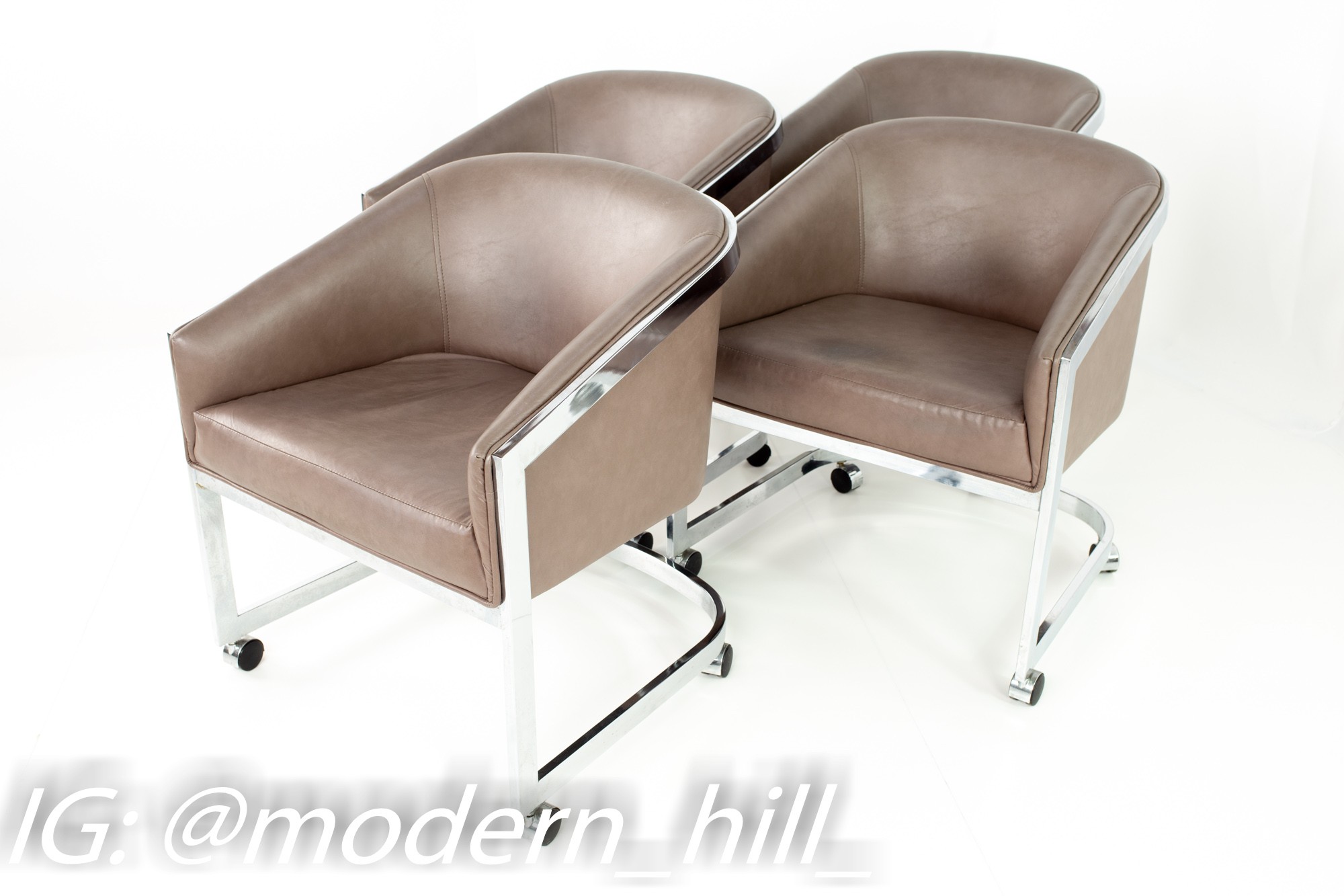 Milo Baughman for Design Institute of America Mid Century Modern Chrome Side Lounge Club Chairs with Casters - Set of 4