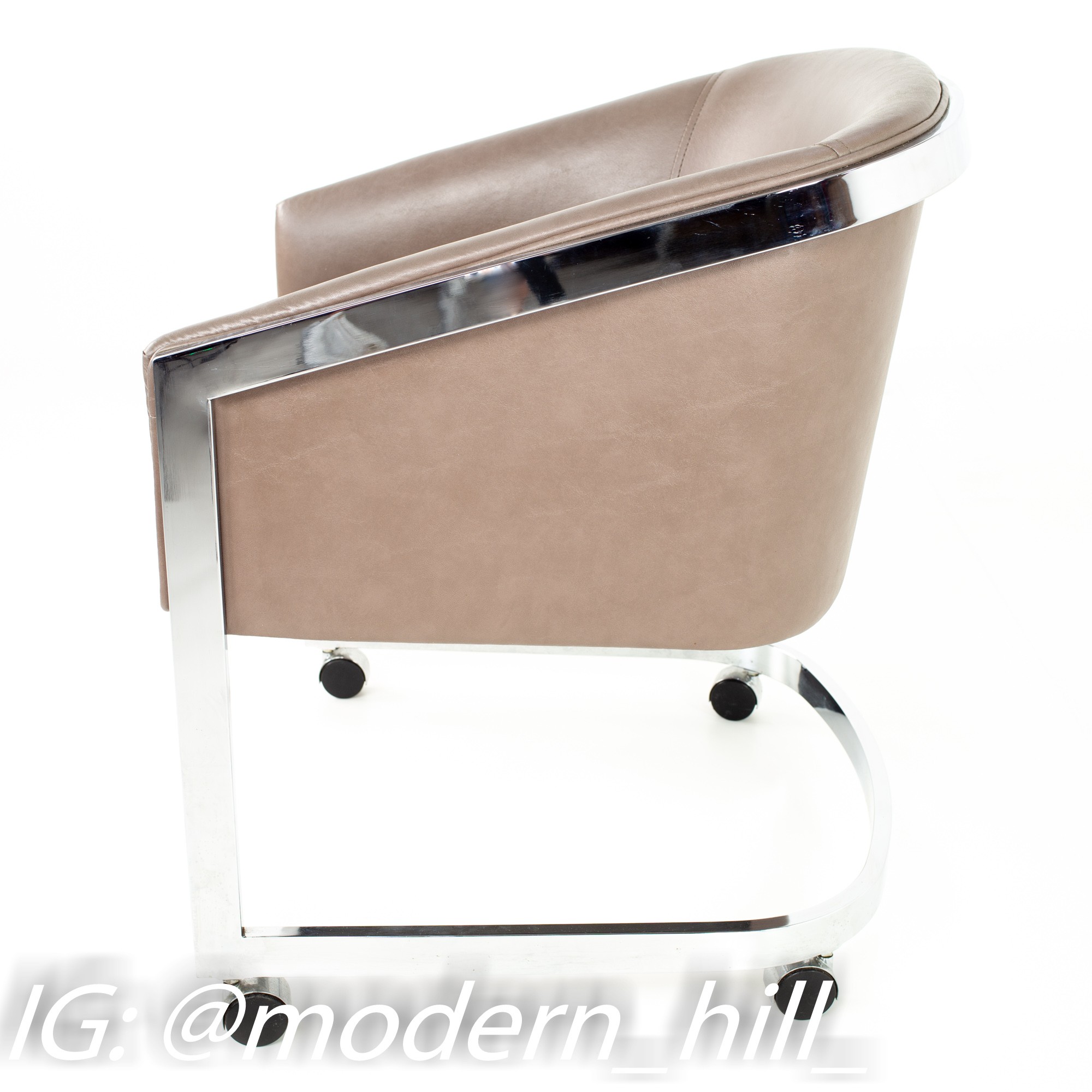 Milo Baughman for Design Institute of America Mid Century Modern Chrome Side Lounge Club Chairs with Casters - Set of 4