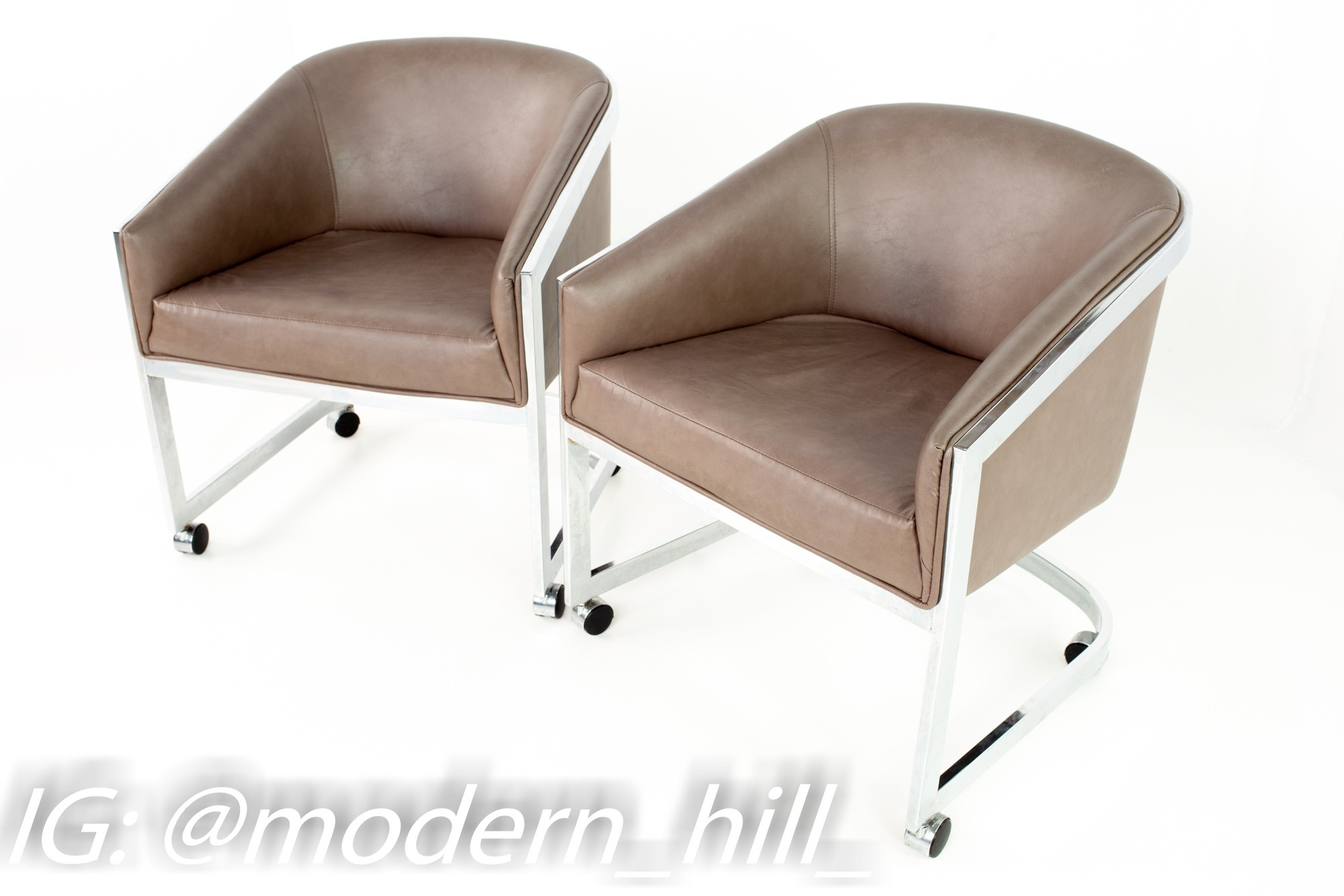 Milo Baughman for Design Institute of America Mid Century Modern Chrome Side Lounge Club Chairs with Casters - Pair