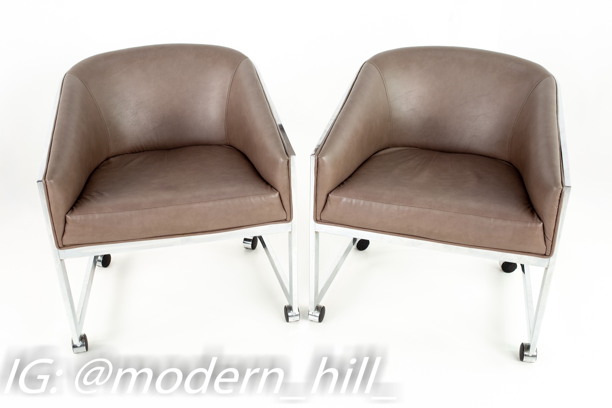 Milo Baughman for Design Institute of America Mid Century Modern Chrome Side Lounge Club Chairs with Casters - Pair