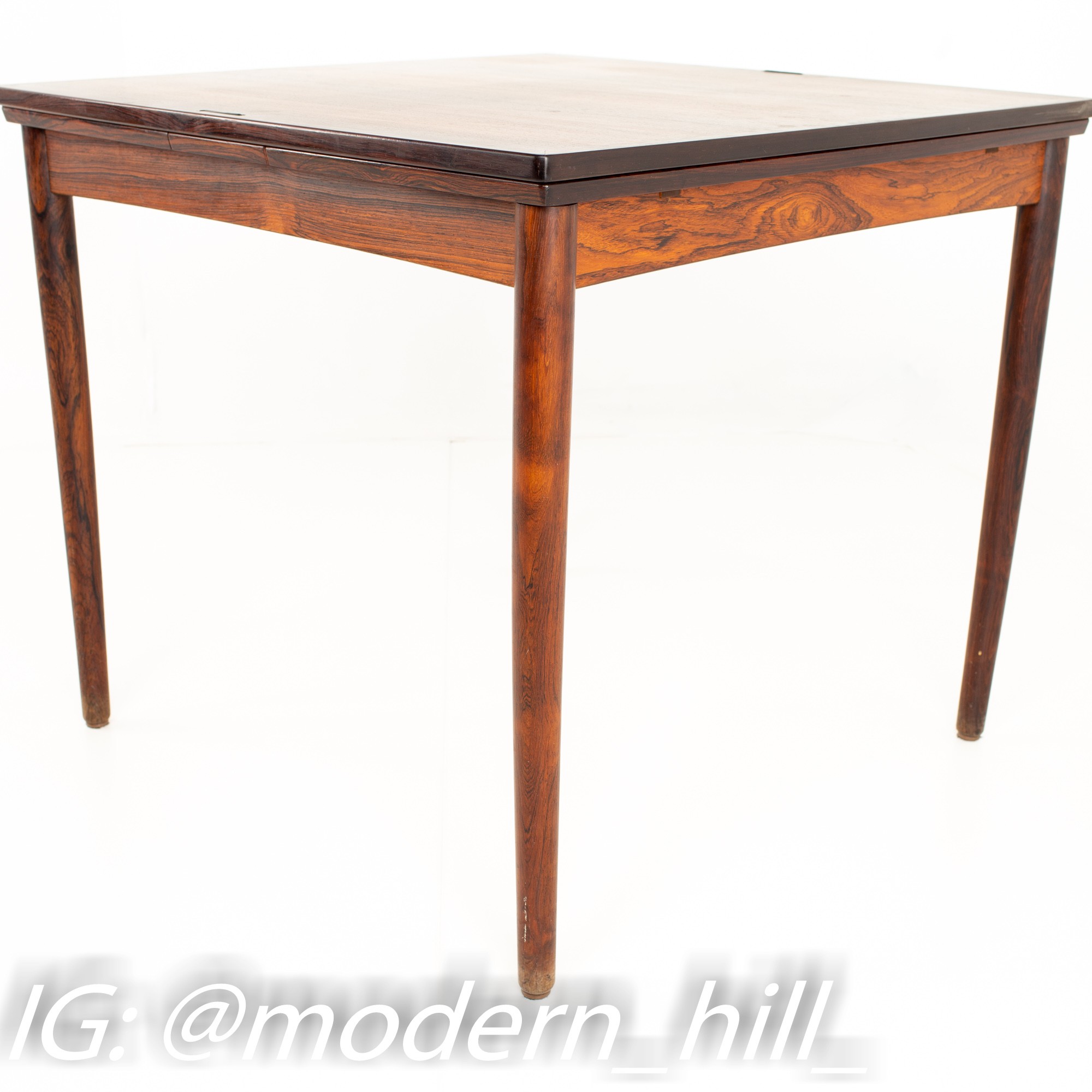 Poul Hundevad Mid Century Rosewood and Leather Reversible Hidden Leaf Dining Card Table