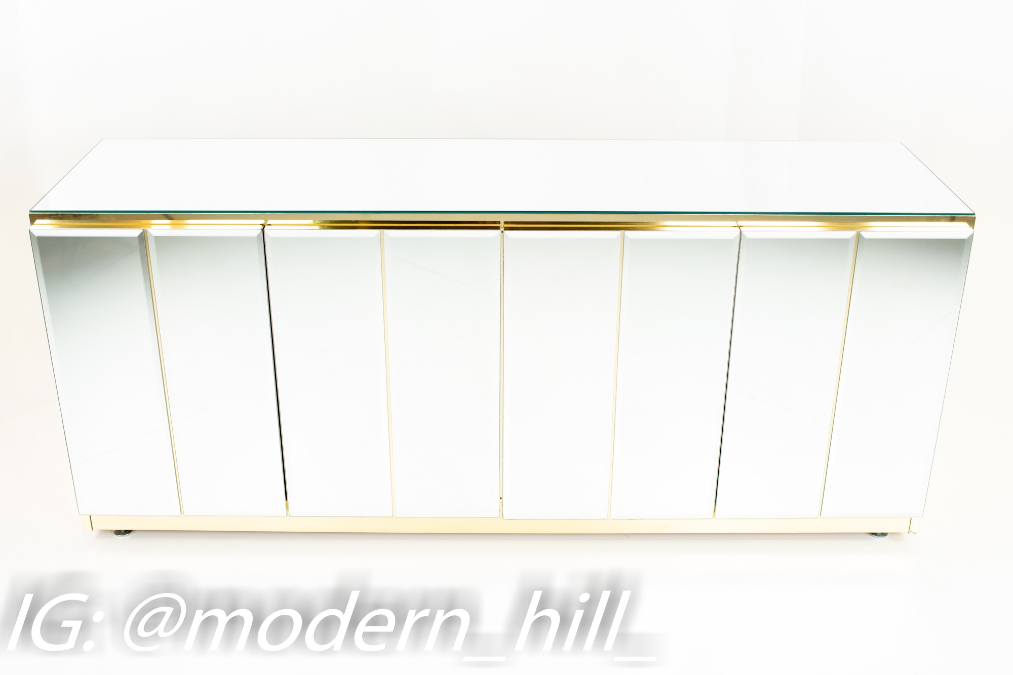 Ello Mid Century Brass and Glass Sideboard Buffet Credenza