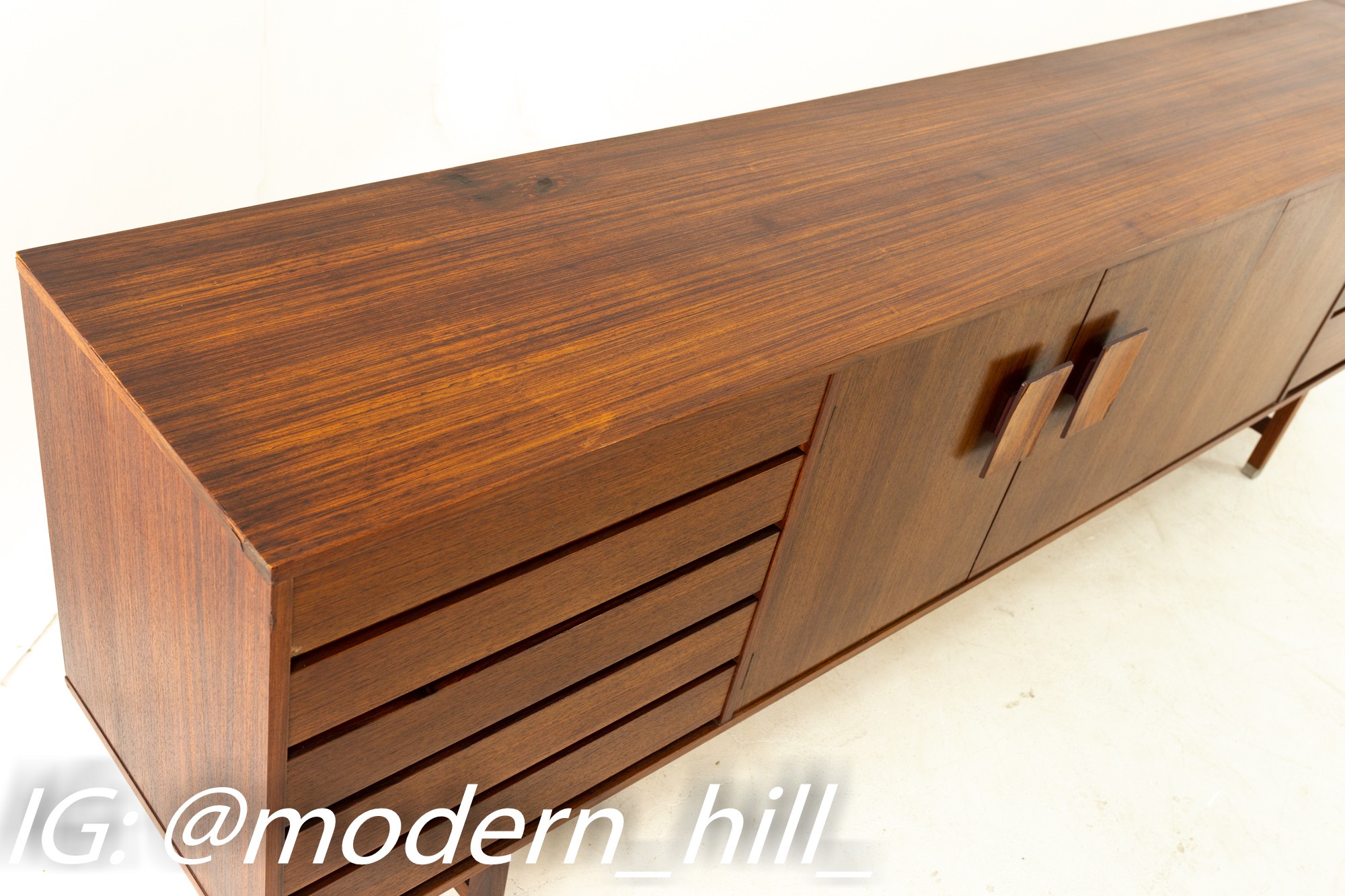 Mid Century Teak and Rosewood Extra Long 99" Credenza
