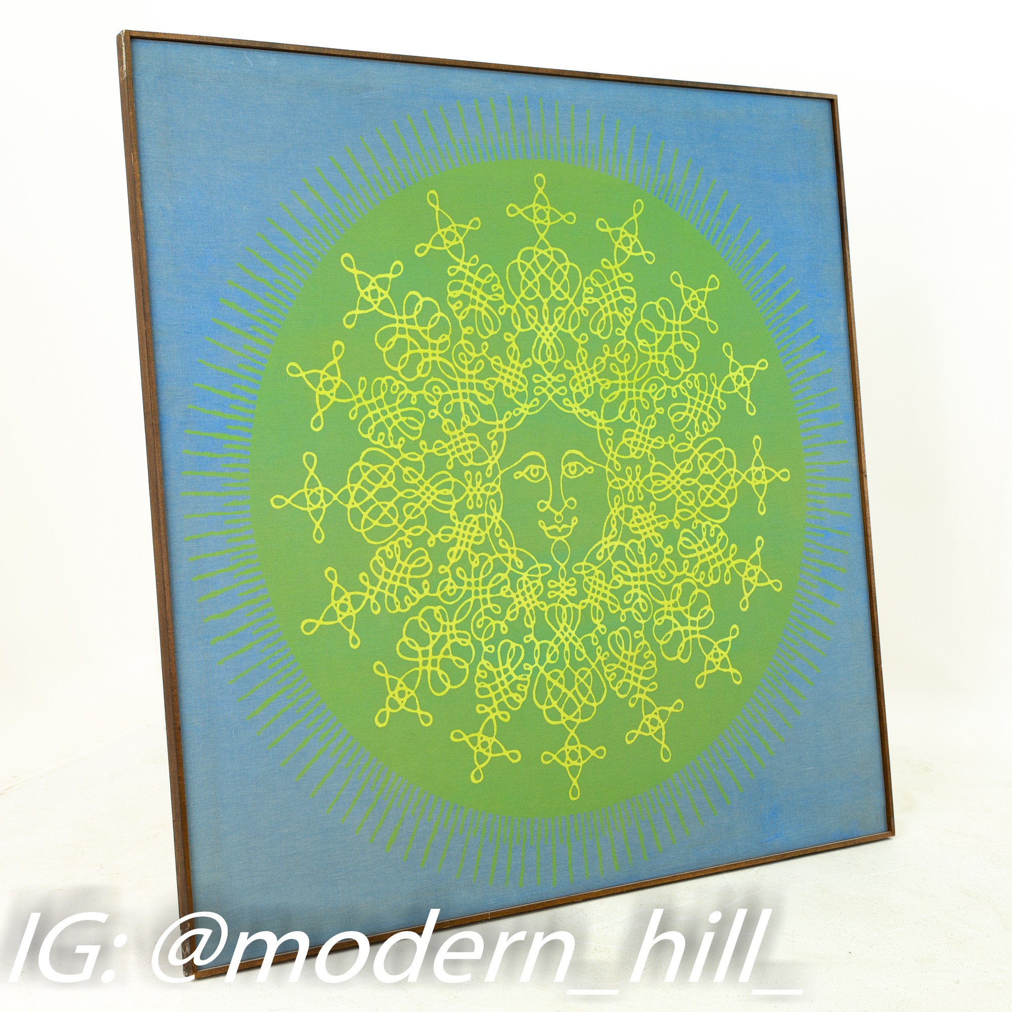 Large Silkscreen of Smiling Sun on Canvas by Tom Tru