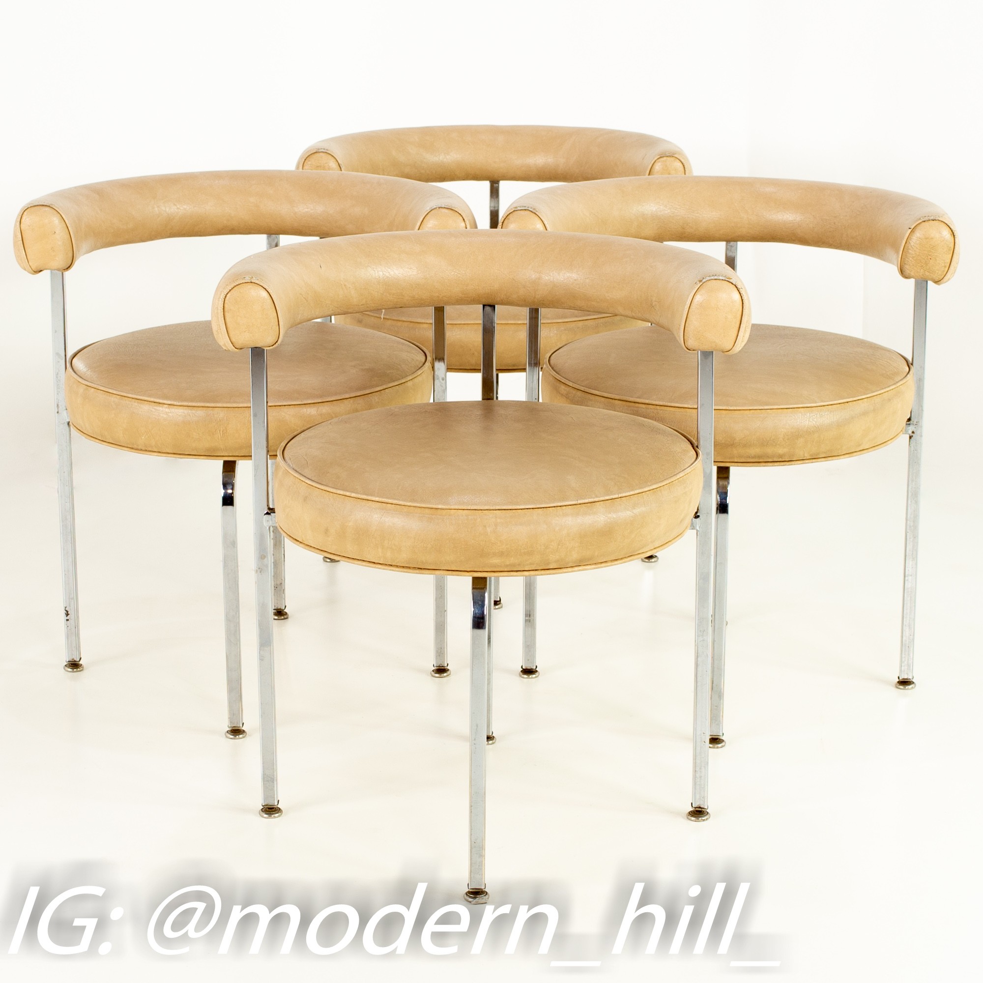 Images | Mid Century Modern Furniture - Mid Century Furniture Chicago French Style Chrome and Vinyl Barrel Dining Chairs - Set of 4