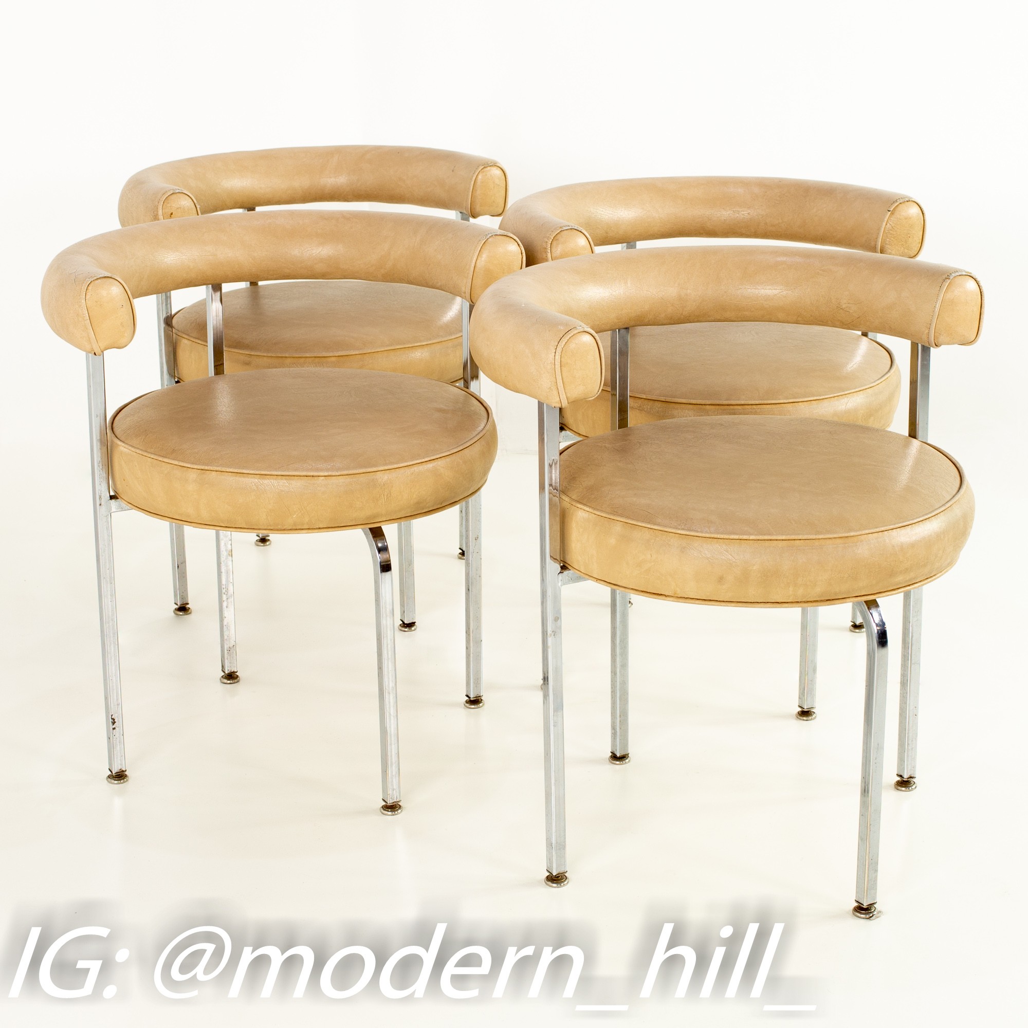 Images | Mid Century Modern Furniture - Mid Century Furniture Chicago French Style Chrome and Vinyl Barrel Dining Chairs - Set of 4