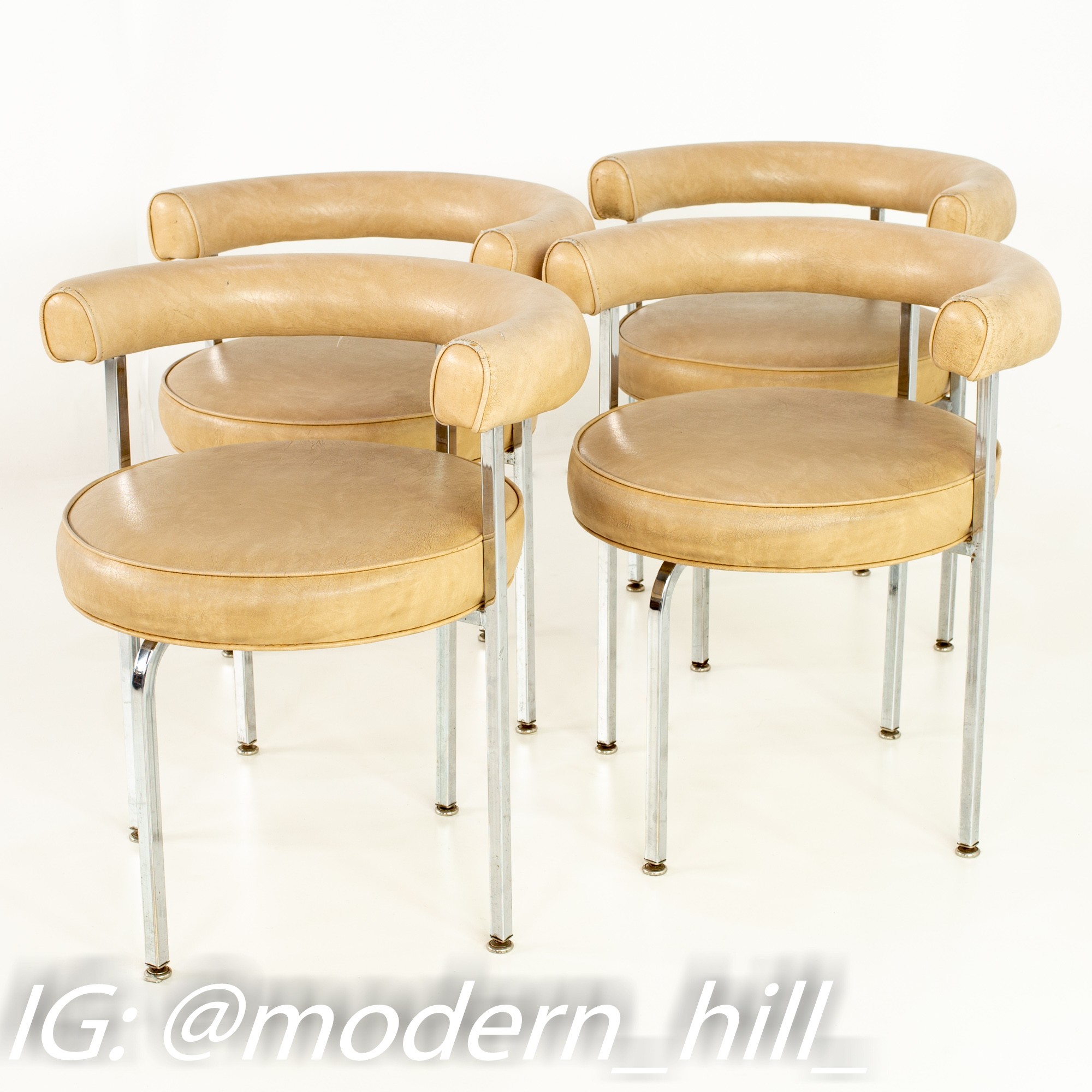 Images | Mid Century Modern Furniture - Mid Century Furniture Chicago French Style Chrome and Vinyl Barrel Dining Chairs - Set of 4