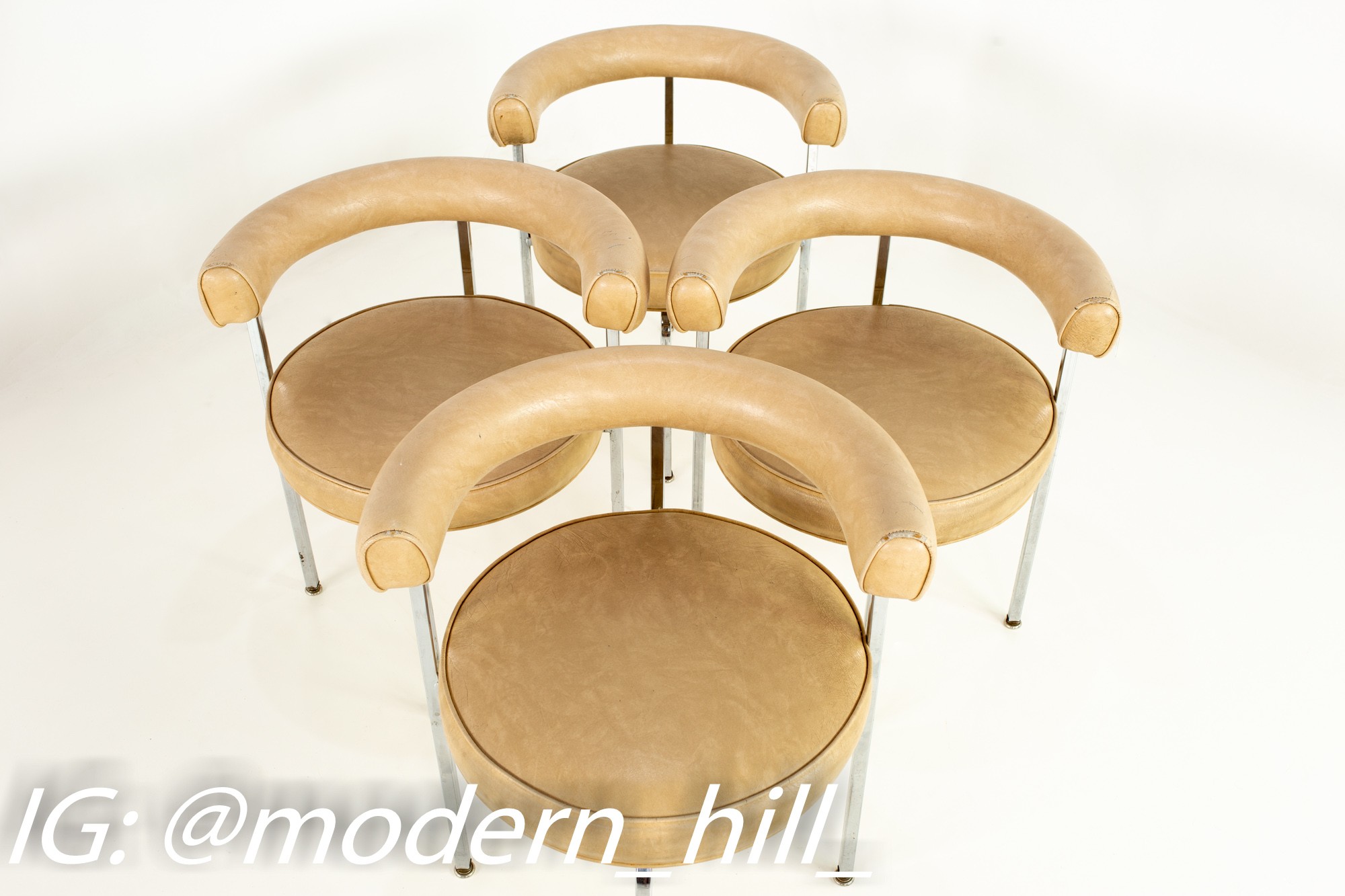 Images | Mid Century Modern Furniture - Mid Century Furniture Chicago French Style Chrome and Vinyl Barrel Dining Chairs - Set of 4