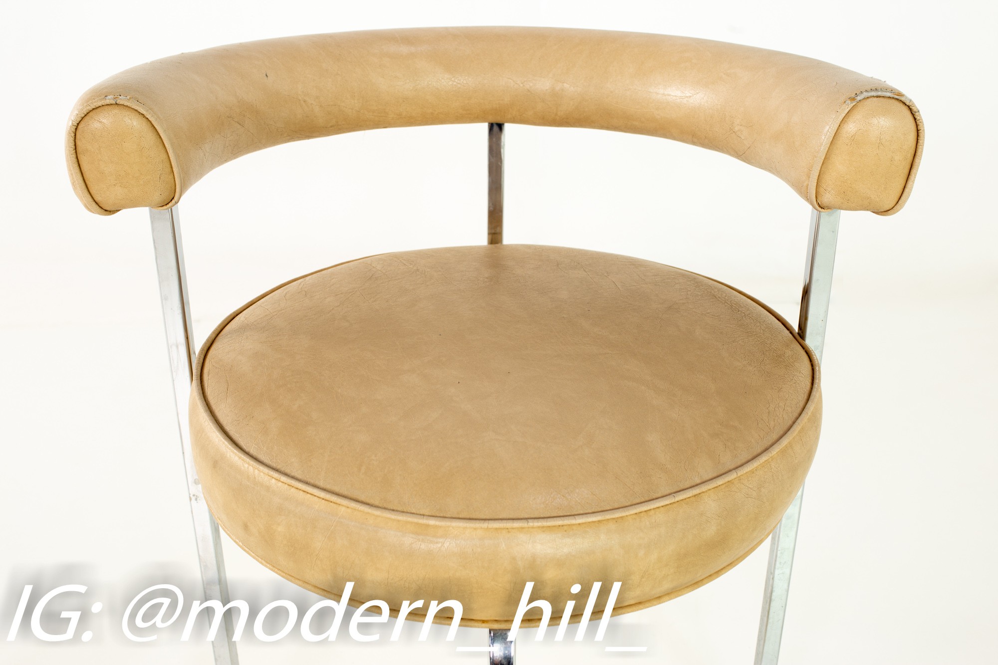 French Style Chrome and Vinyl Barrel Dining Chair