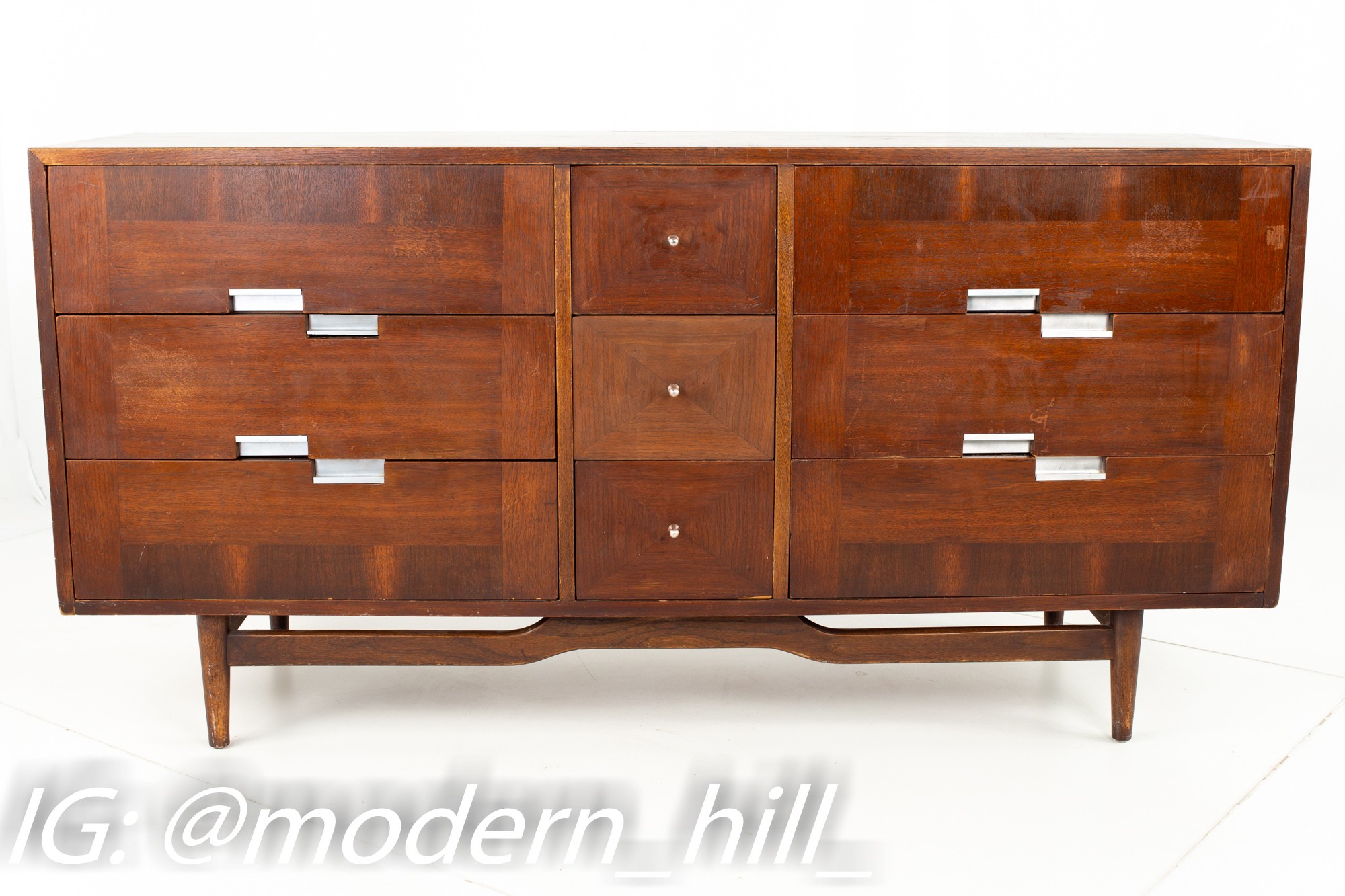 Images | Mid Century Modern Furniture - Mid Century Furniture Chicago Merton Gershun for American of Martinsville Mid Century X Inlay Walnut 9 Drawer Lowboy Dresser