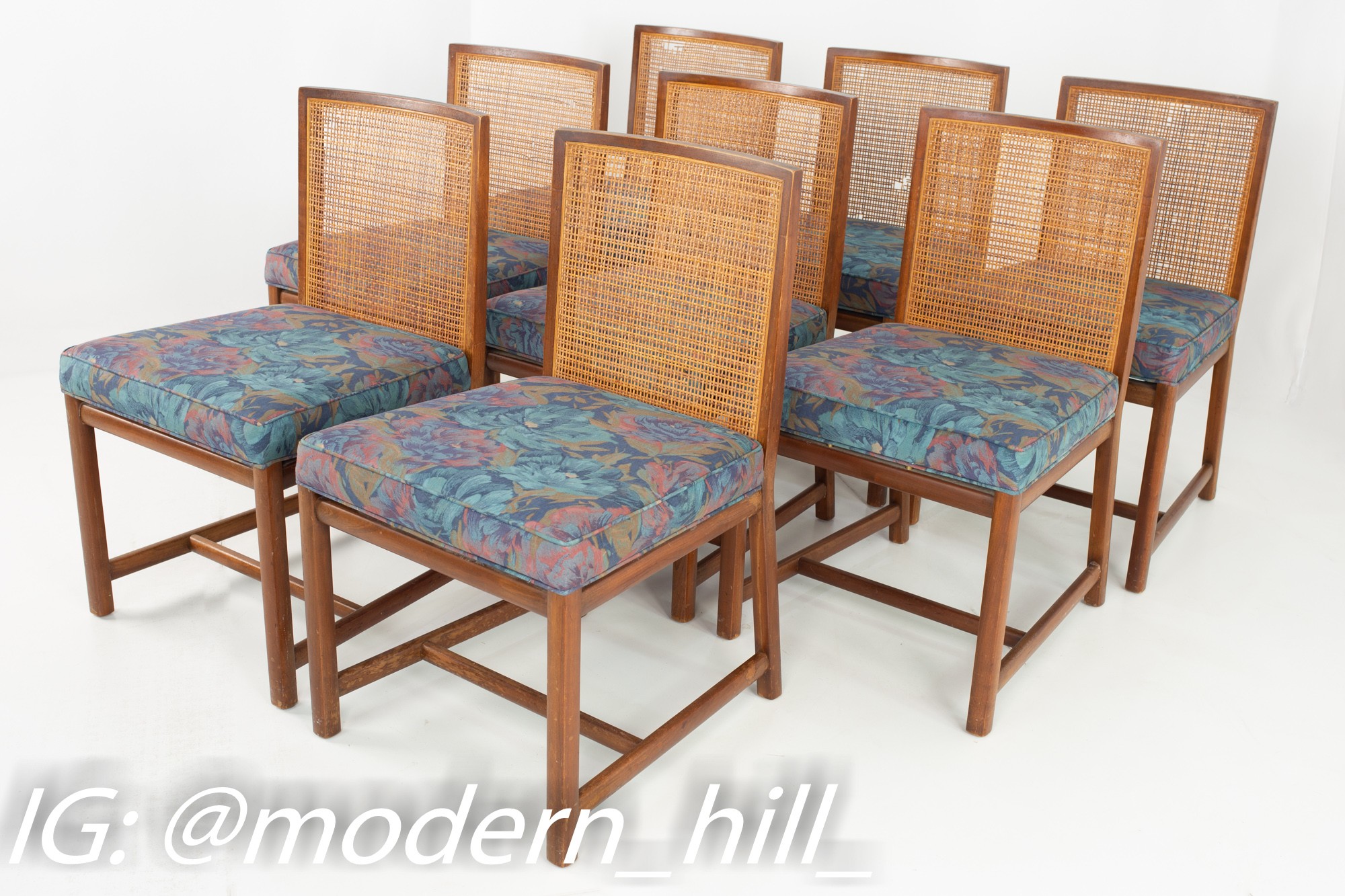 Michael Taylor for Baker Mid Century Caned Walnut Dining Chairs - Set of 8