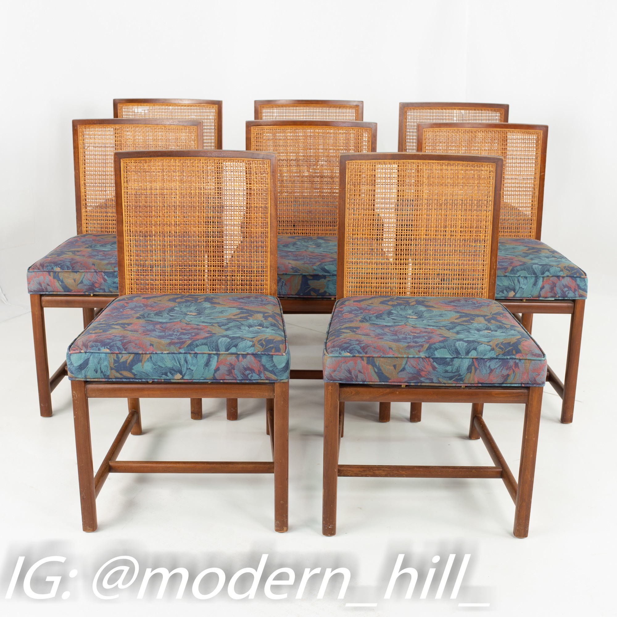Michael Taylor for Baker Mid Century Caned Walnut Dining Chairs - Set of 8