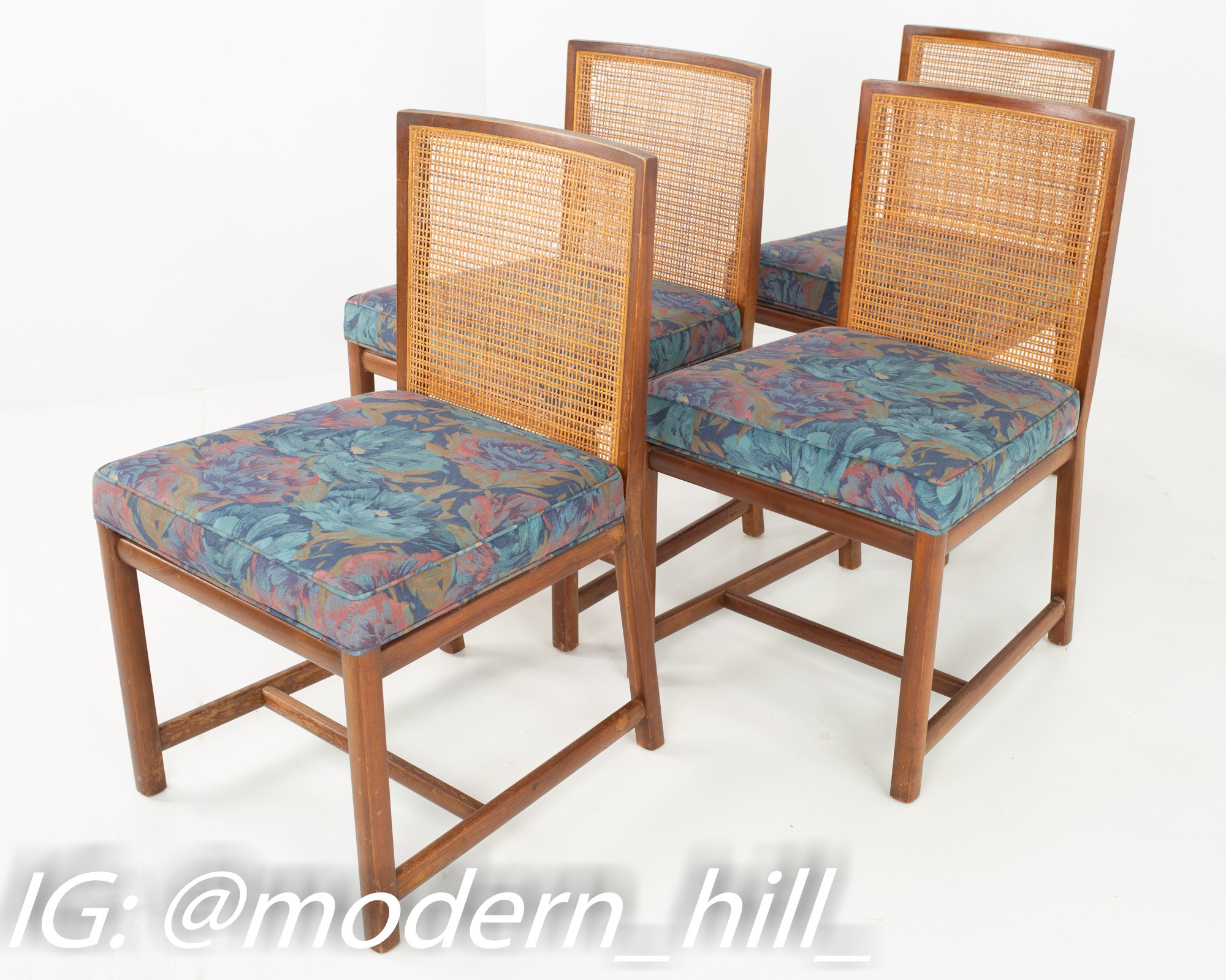 Michael Taylor for Baker Mid Century Caned Walnut Dining Chairs - Set of 4