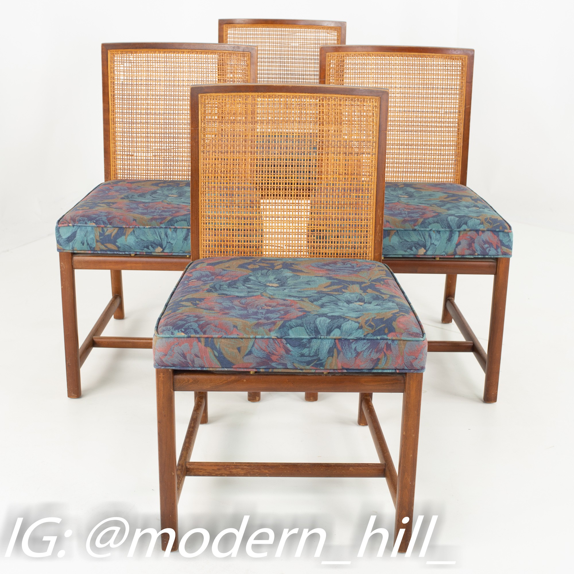 Michael Taylor for Baker Mid Century Caned Walnut Dining Chairs - Set of 4