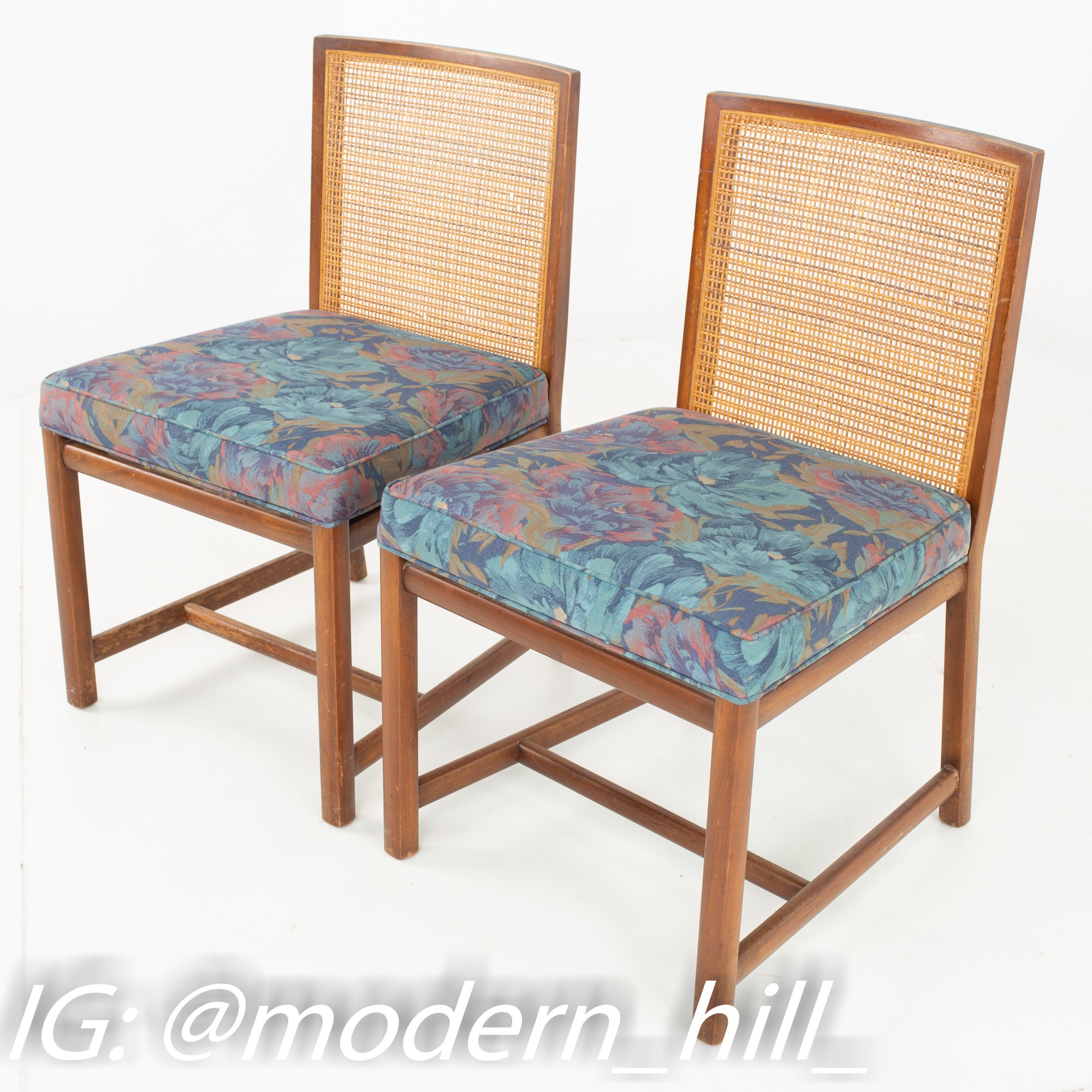 Michael Taylor for Baker Mid Century Caned Walnut Dining Chairs - Pair