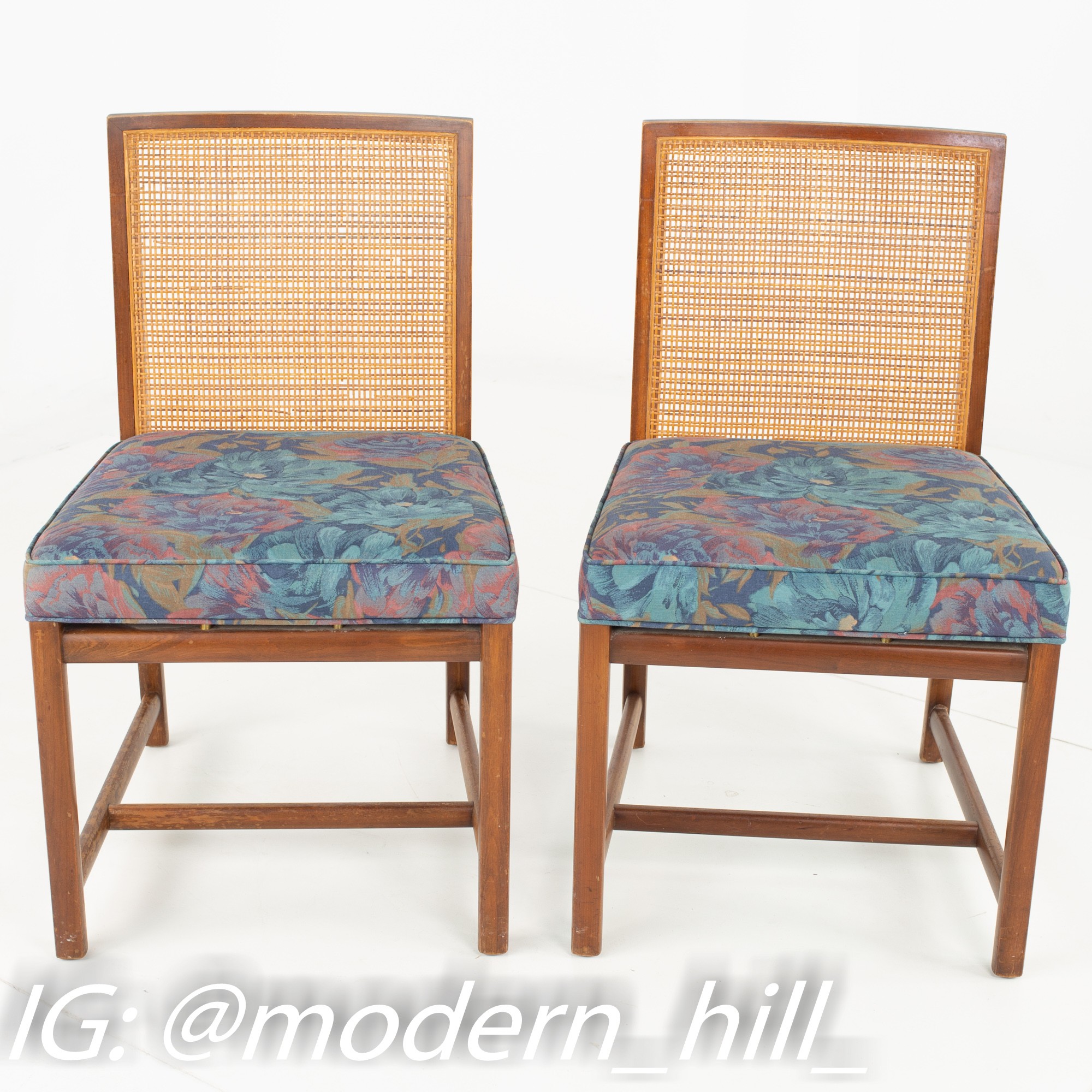 Michael Taylor for Baker Mid Century Caned Walnut Dining Chairs - Pair