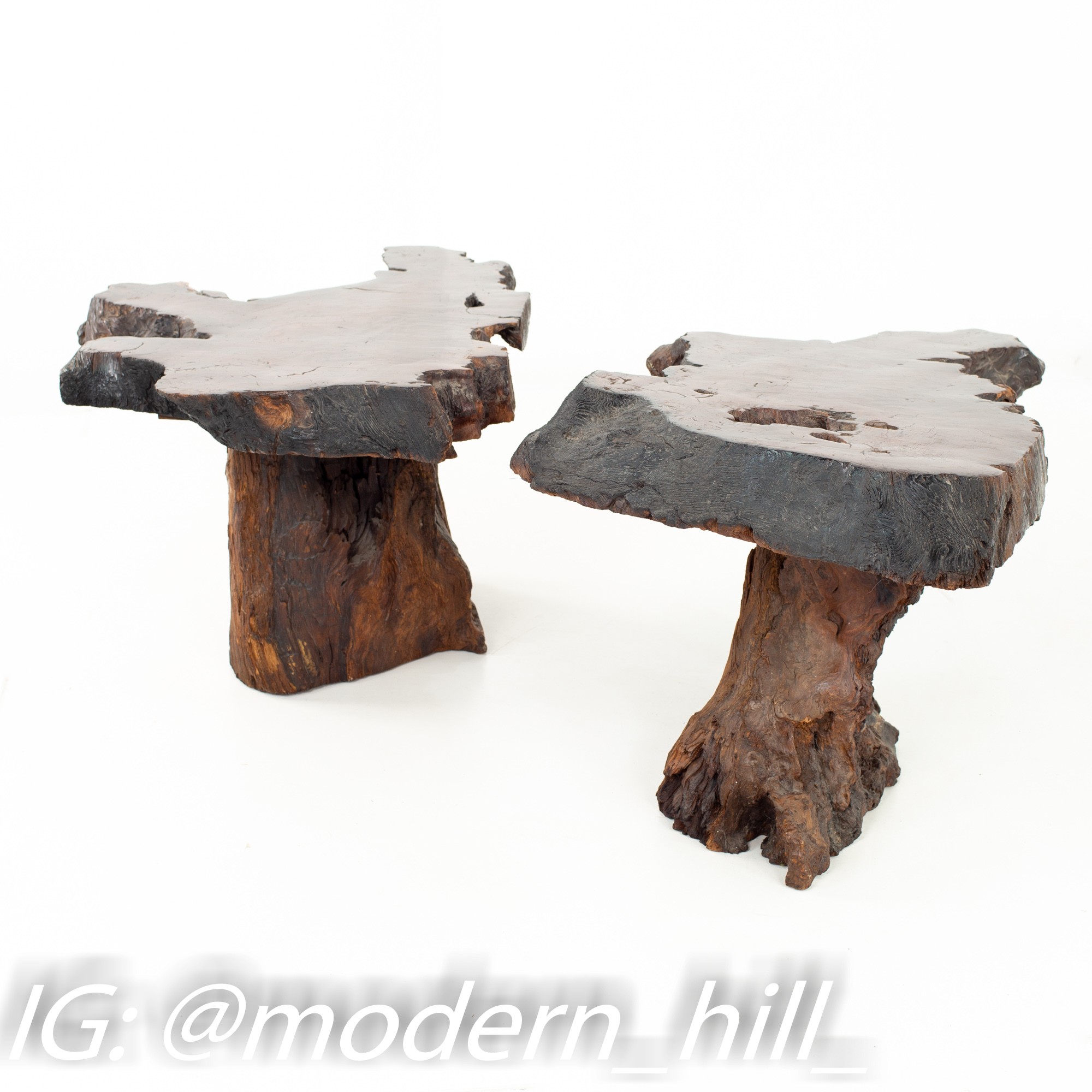 George Nakashima Style Mid Century Live Edge Side End Tables - Pair