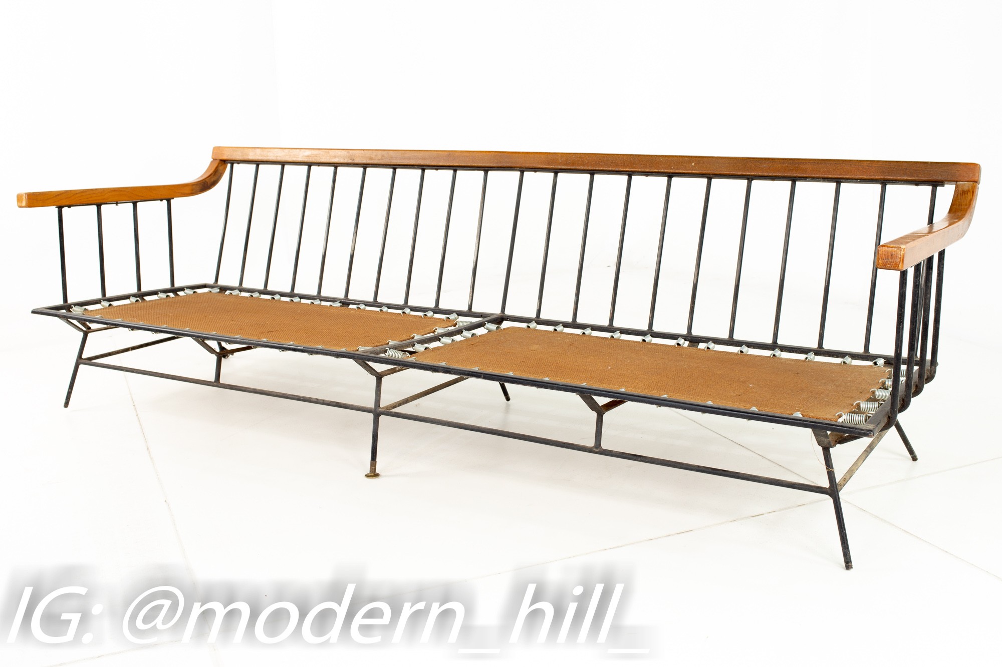 Richard Mccarthy for Selright Mid Century Walnut and Wrought Iron Sofa