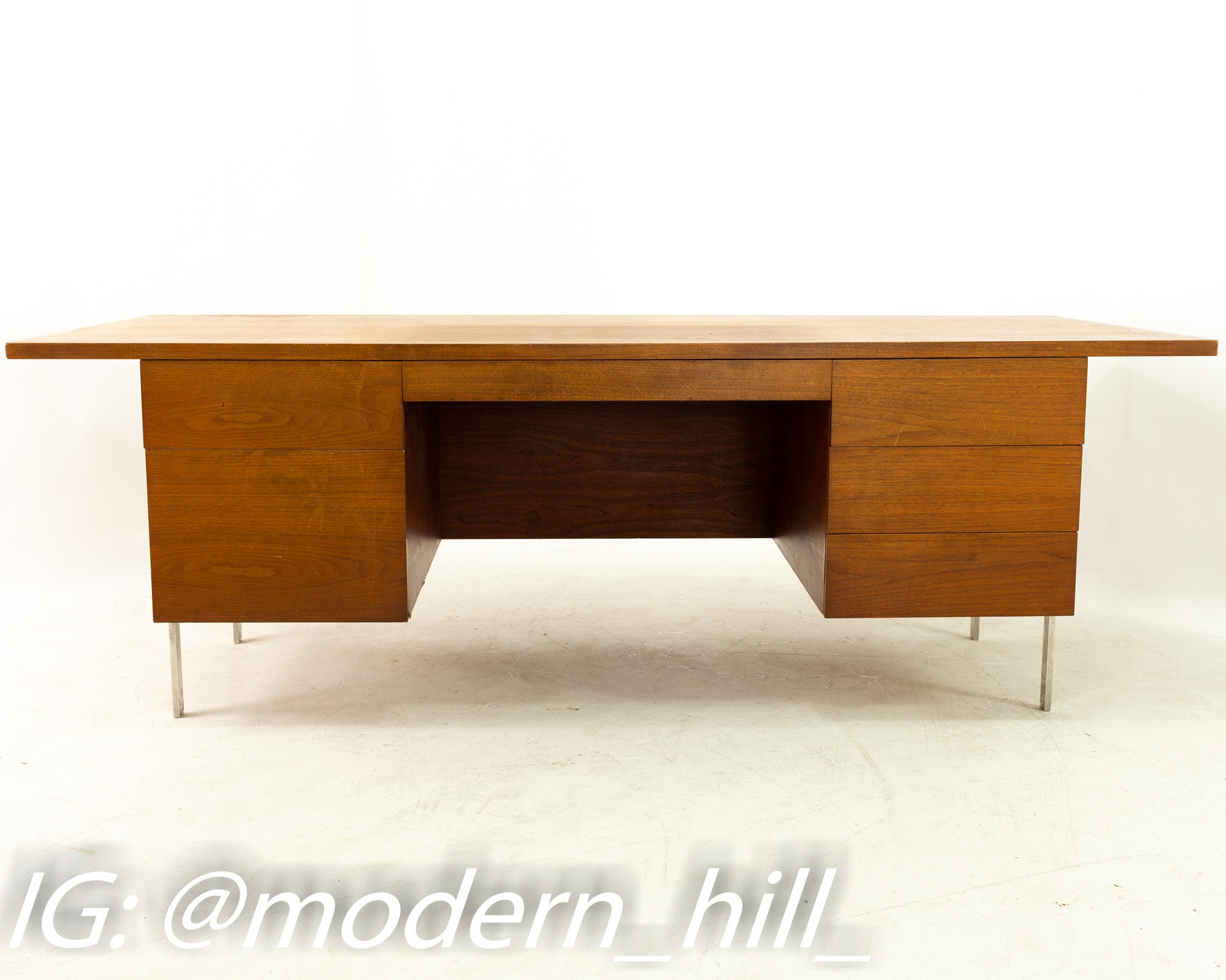 Harvey Probber Mid Century Walnut and Chrome Executive Desk