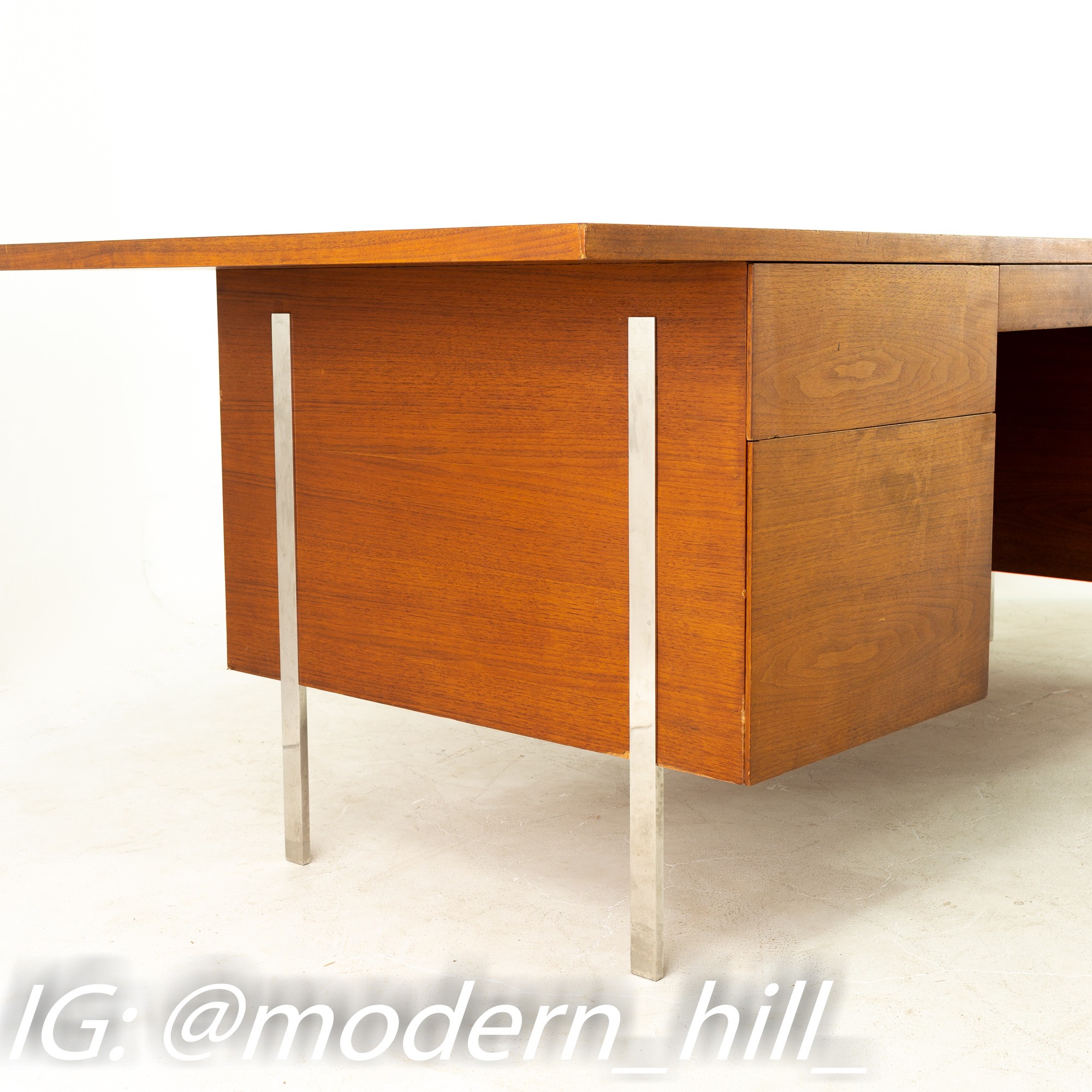 Harvey Probber Mid Century Walnut and Chrome Executive Desk