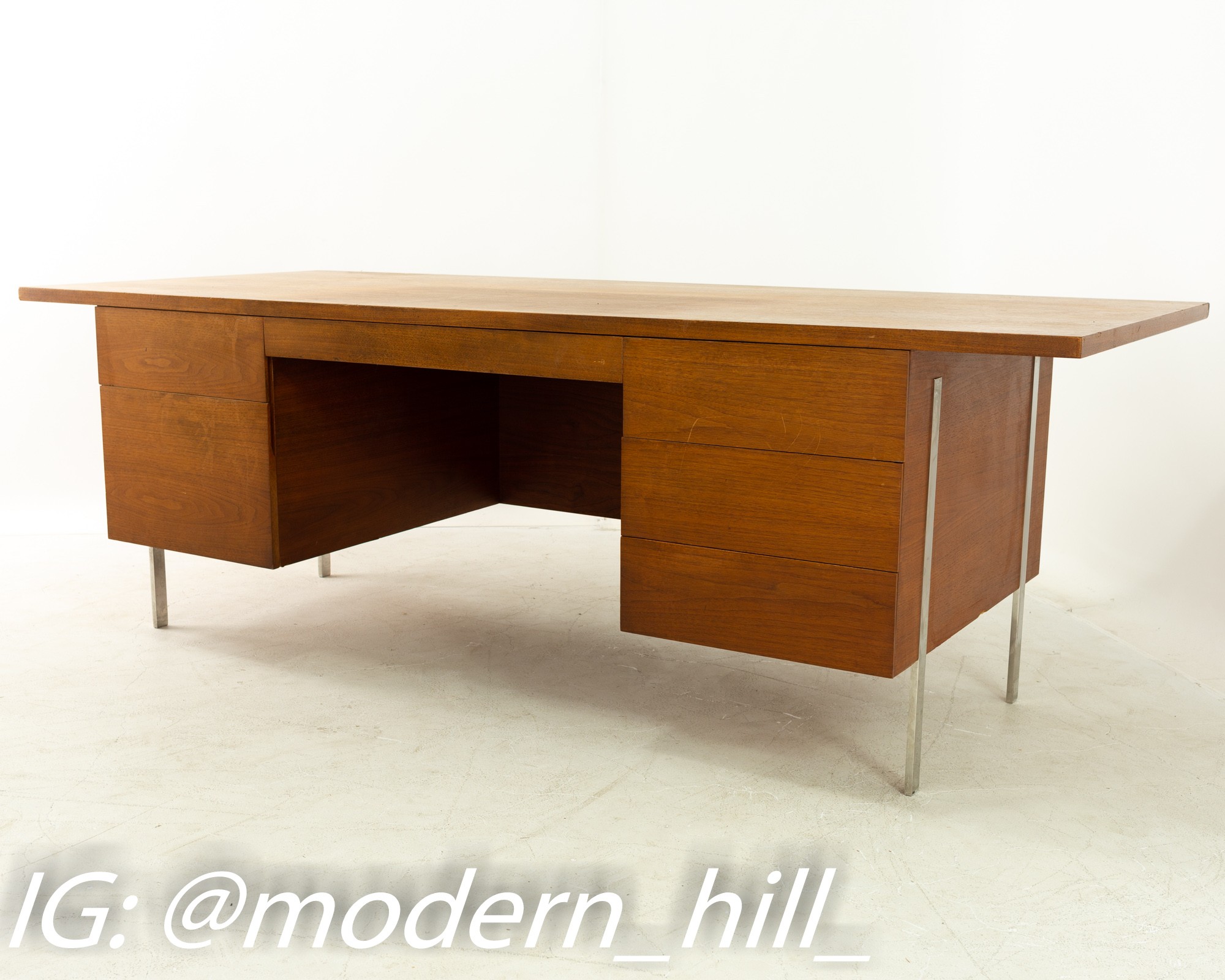 Harvey Probber Mid Century Walnut and Chrome Executive Desk