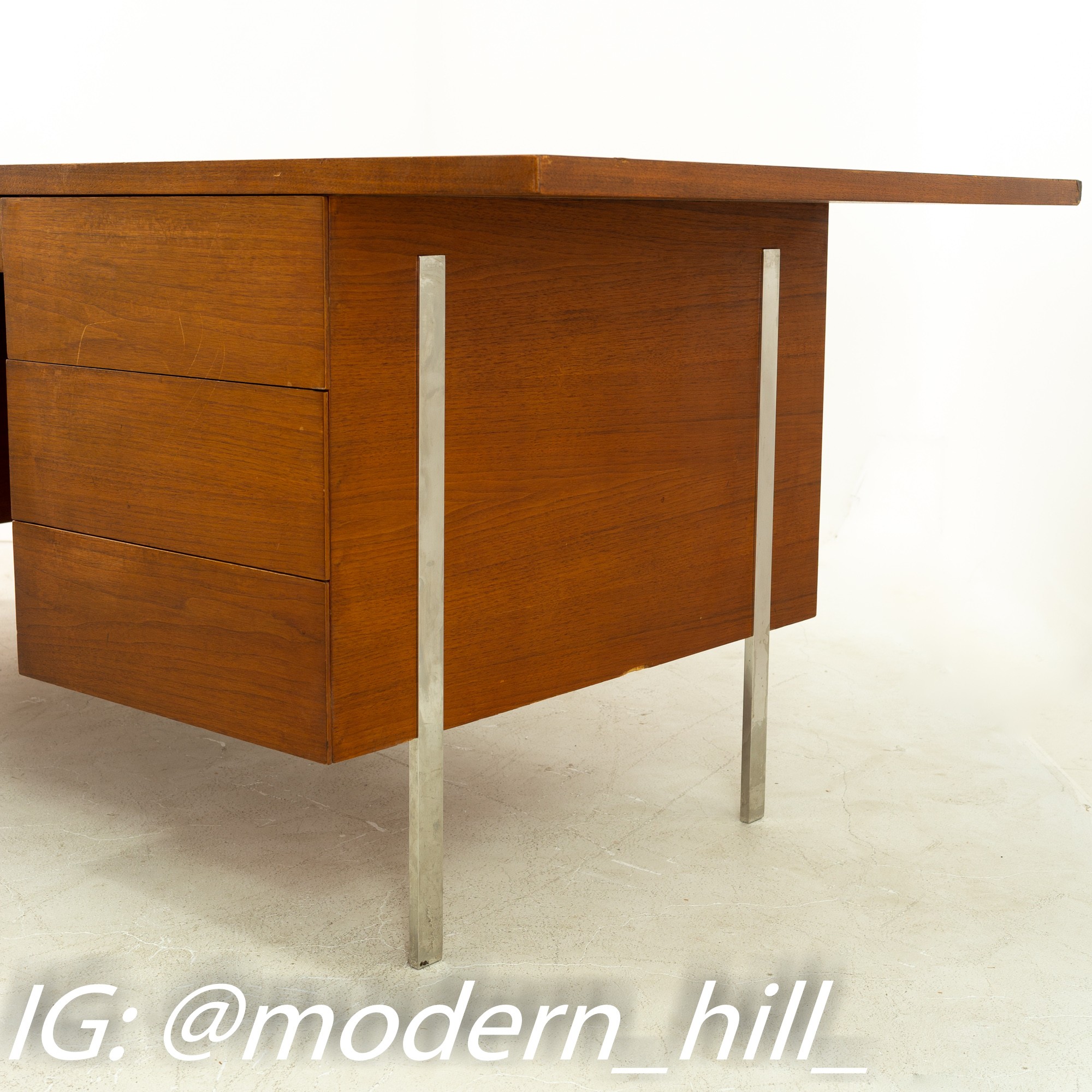 Harvey Probber Mid Century Walnut and Chrome Executive Desk