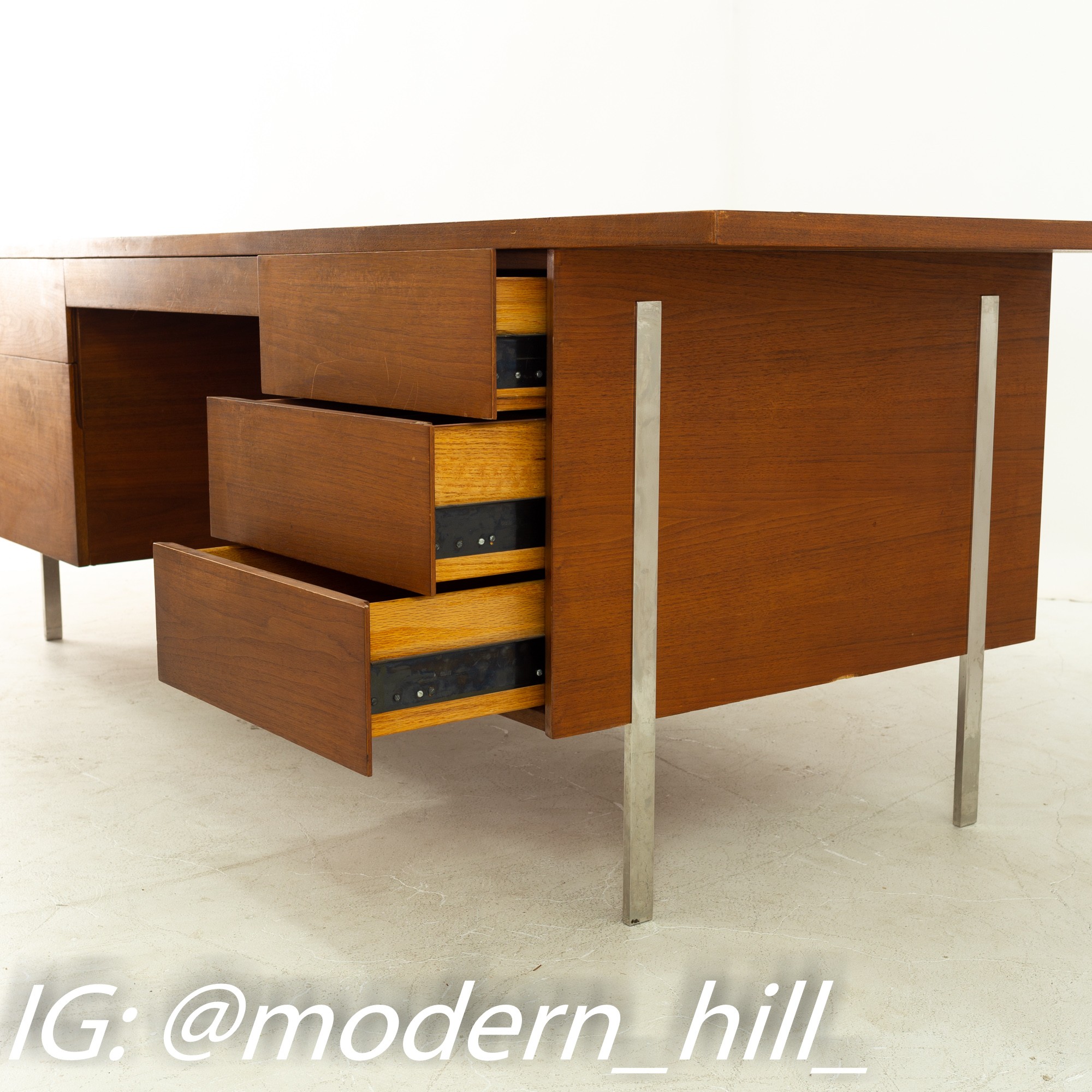 Harvey Probber Mid Century Walnut and Chrome Executive Desk