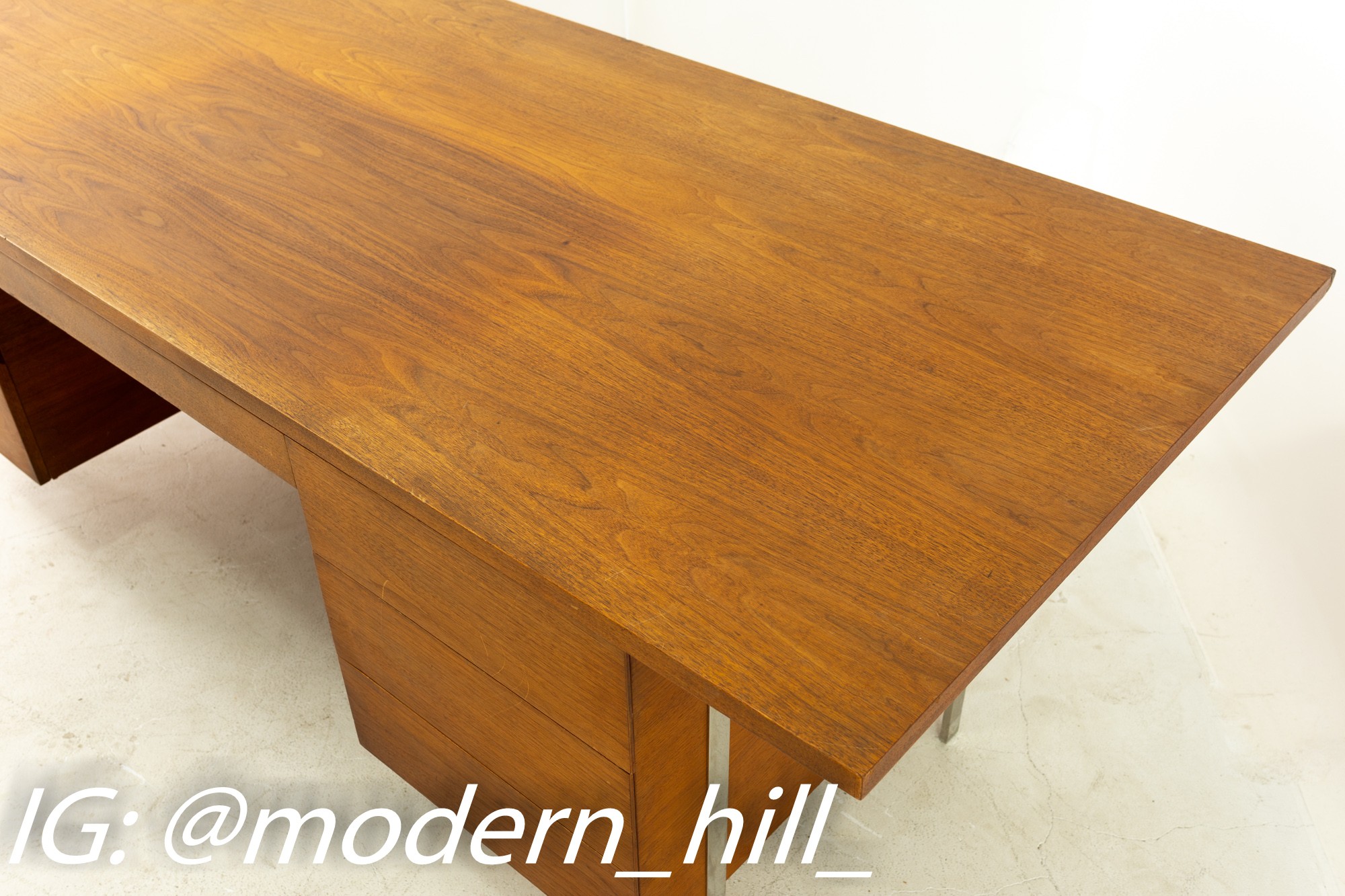 Harvey Probber Mid Century Walnut and Chrome Executive Desk