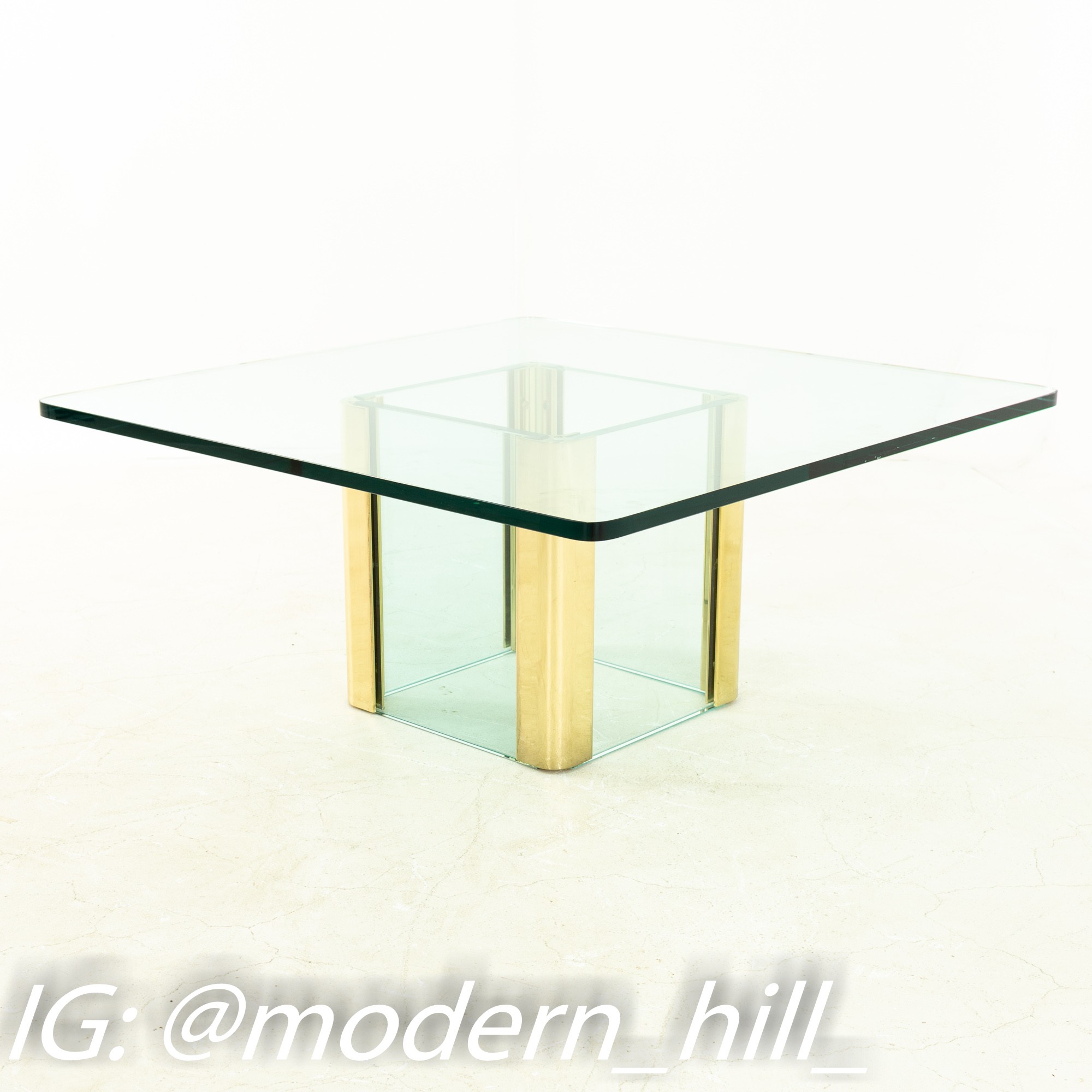 Pace Mid Century Brass and Glass Pedestal Base Coffee Table