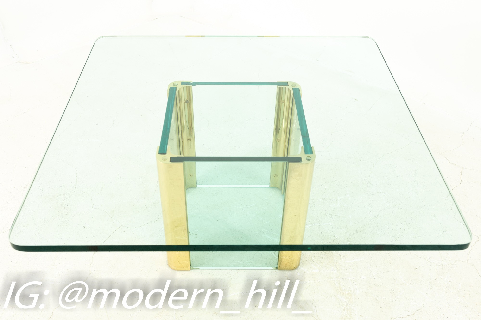 Pace Mid Century Brass and Glass Pedestal Base Coffee Table