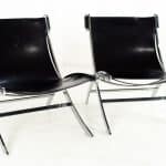 Paul Tuttle for Flexform Mid Century Black Leather and Chrome Lounge Chairs - Pair