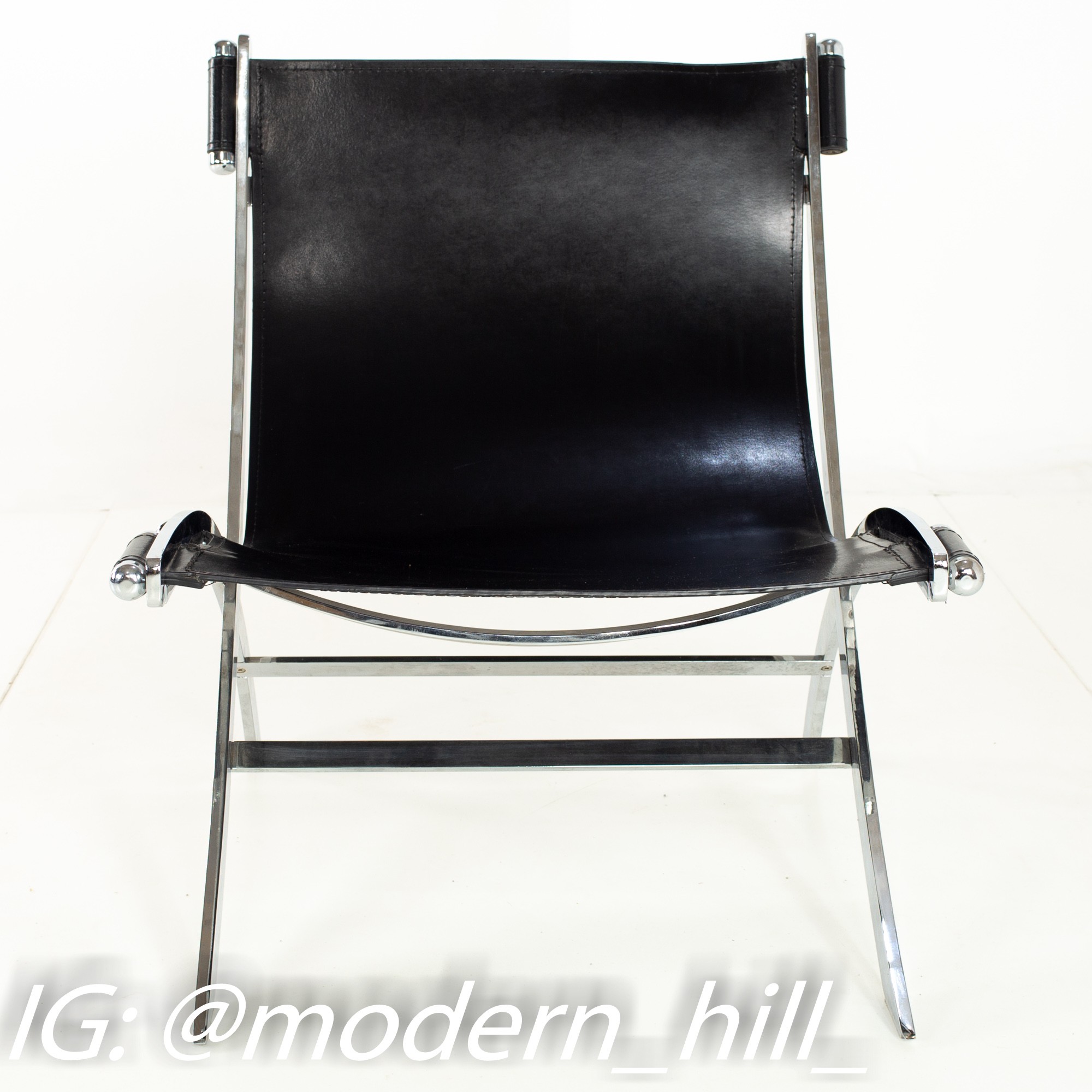 Paul Tuttle for Flexform Mid Century Black Leather and Chrome Lounge Chairs - Pair