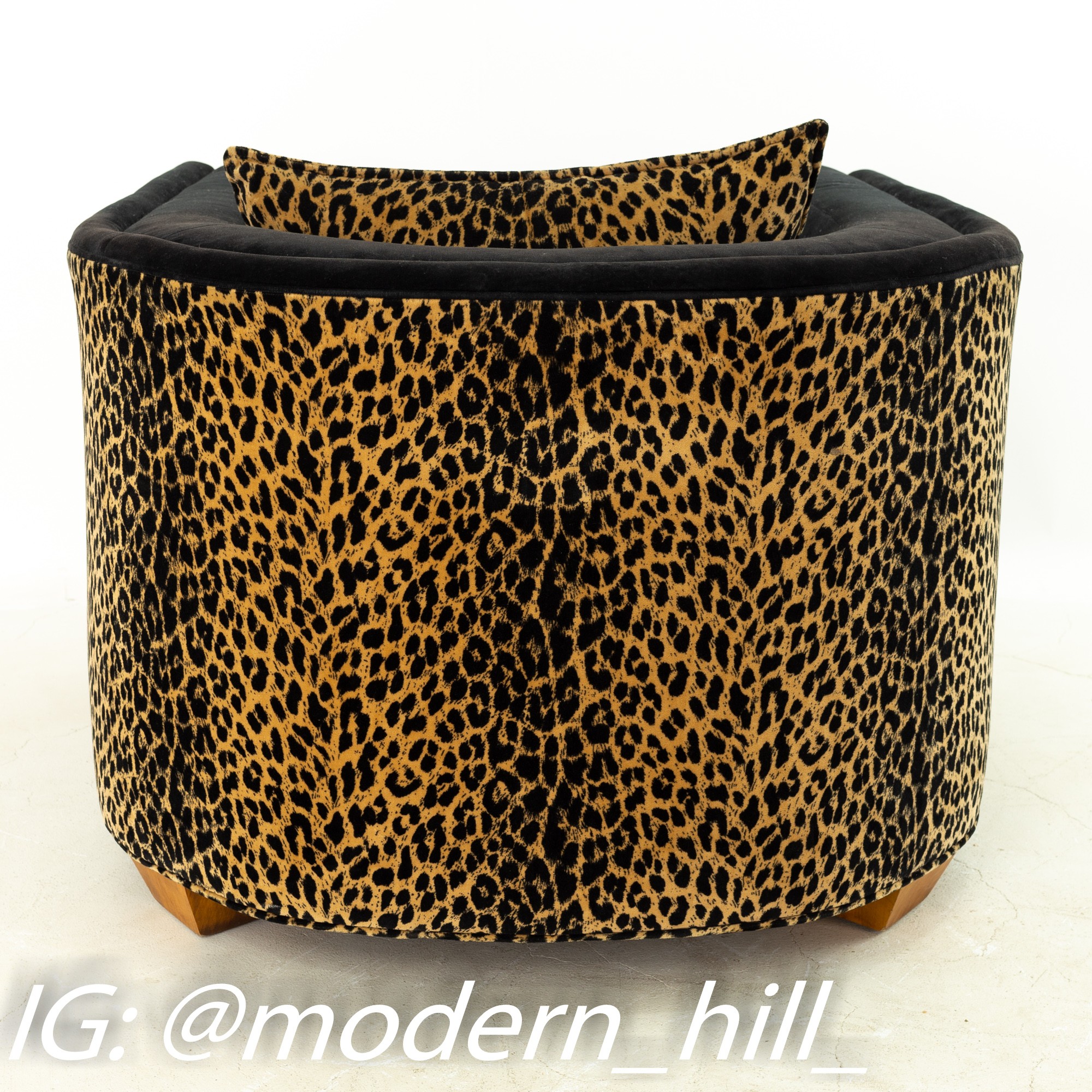 Henredon Mid Century Leopard Print Upholstered Barrel Back Lounge Chair with Matching Pillow