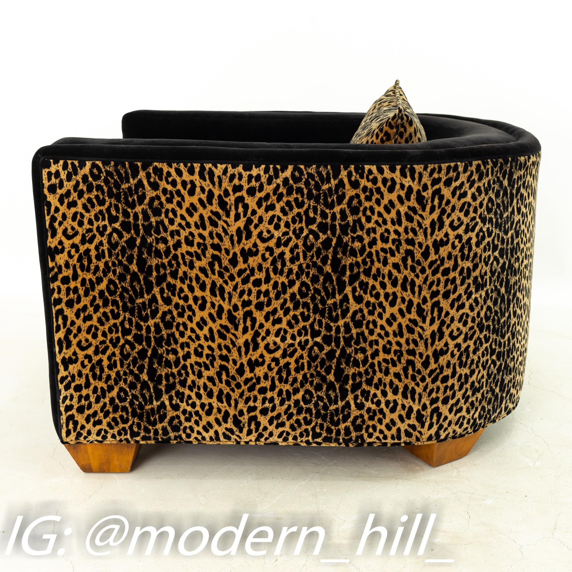 Henredon Mid Century Leopard Print Upholstered Barrel Back Lounge Chair with Matching Pillow