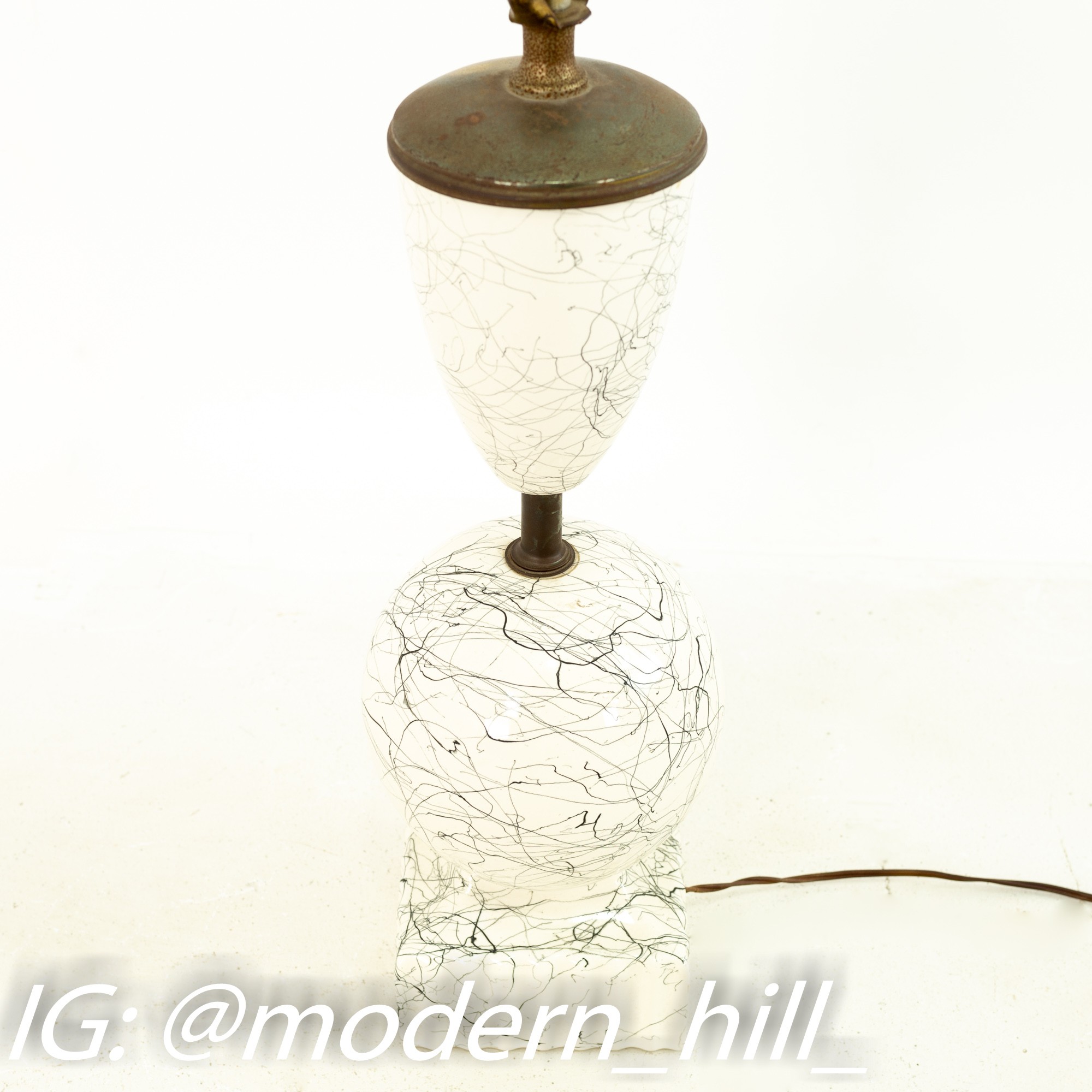 Mid Century Black and White Pottery Lamp